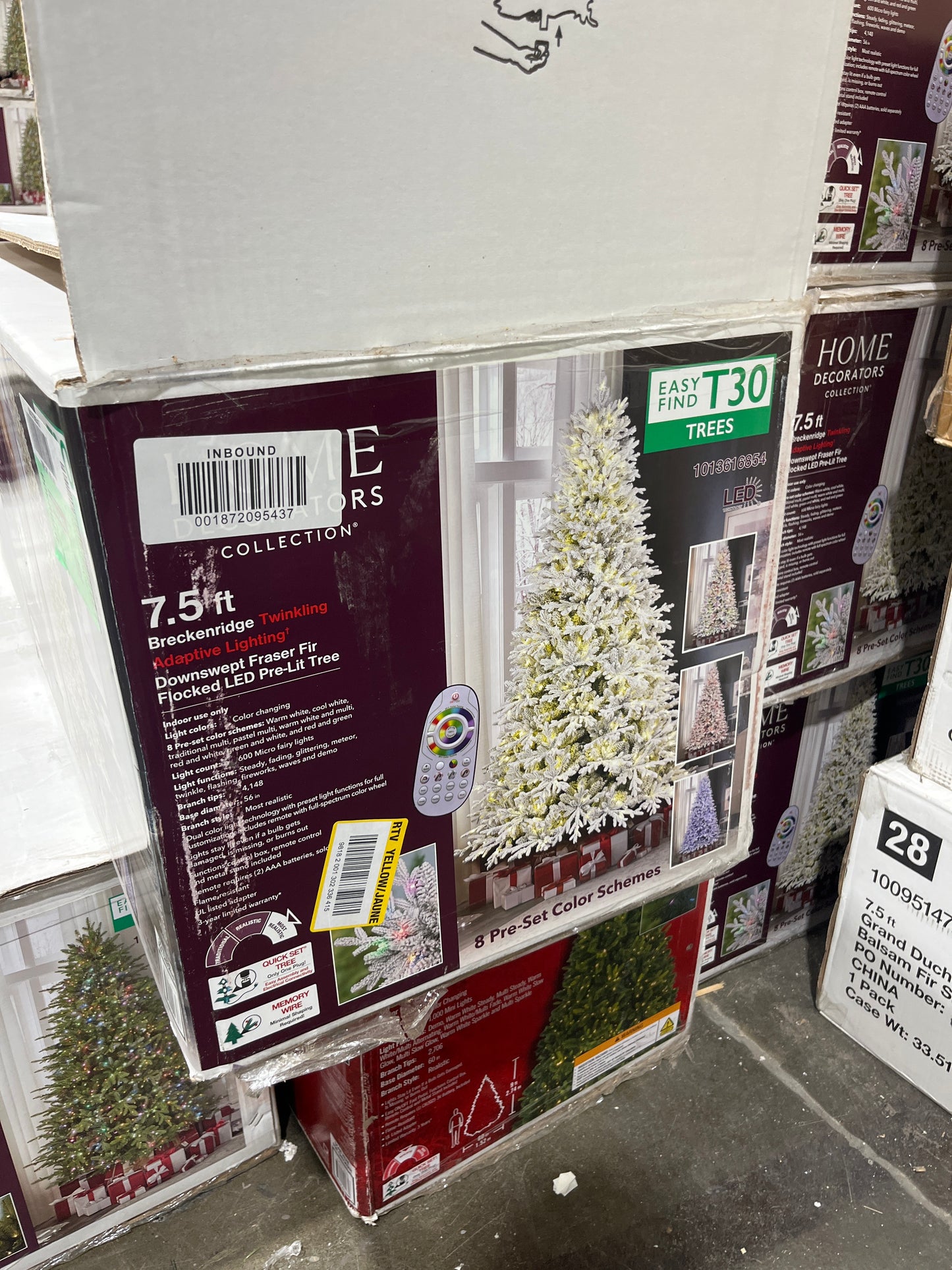 Home Decorators Collection 7.5 ft. Breckenridge Twinkling Adaptive Lighting Downswept Fraser Fir Flocked LED Pre-Lit Christmas Tree T30