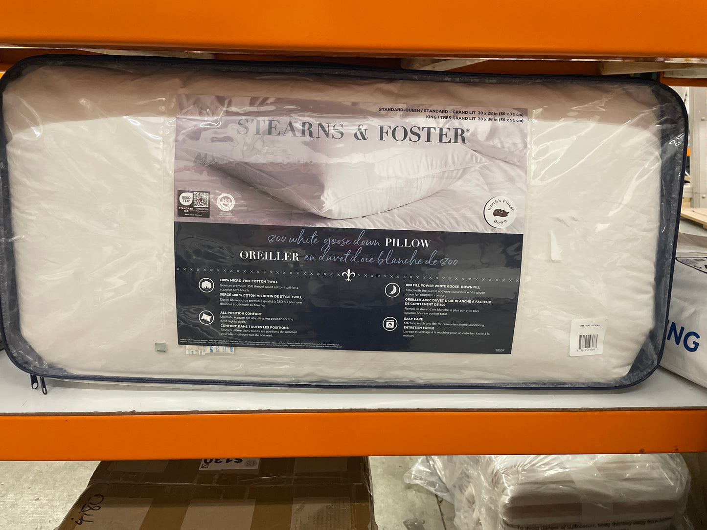 Stearns and Foster Luxurious 800 Fill Power White Goose Down Pillow