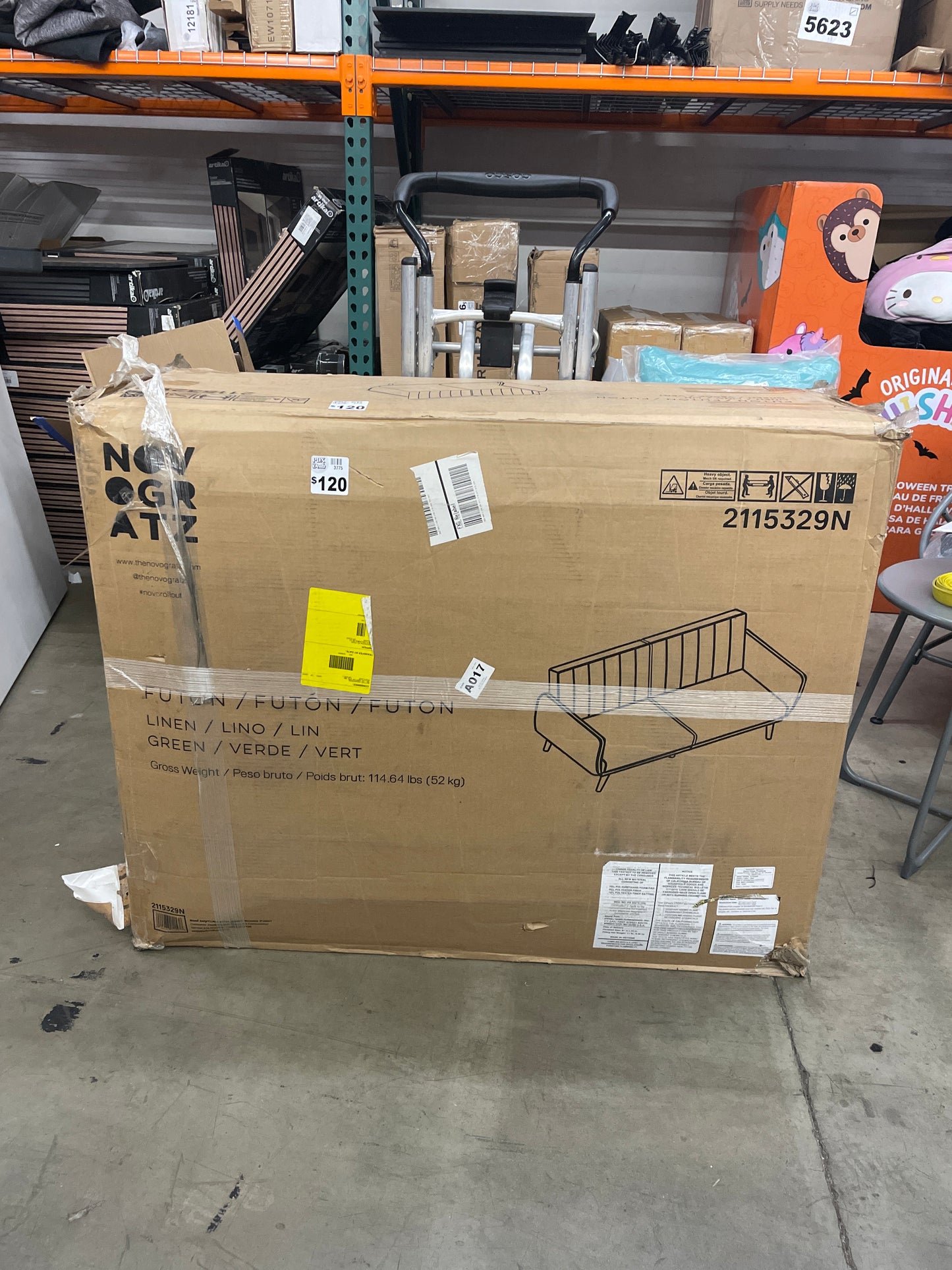 Novogratz Brittany 82 Inch Futon Sofa Bed in Faux Leather, Upholstered Couch Sleeper with Tufted Back, Mid-Century Modern Design, Green