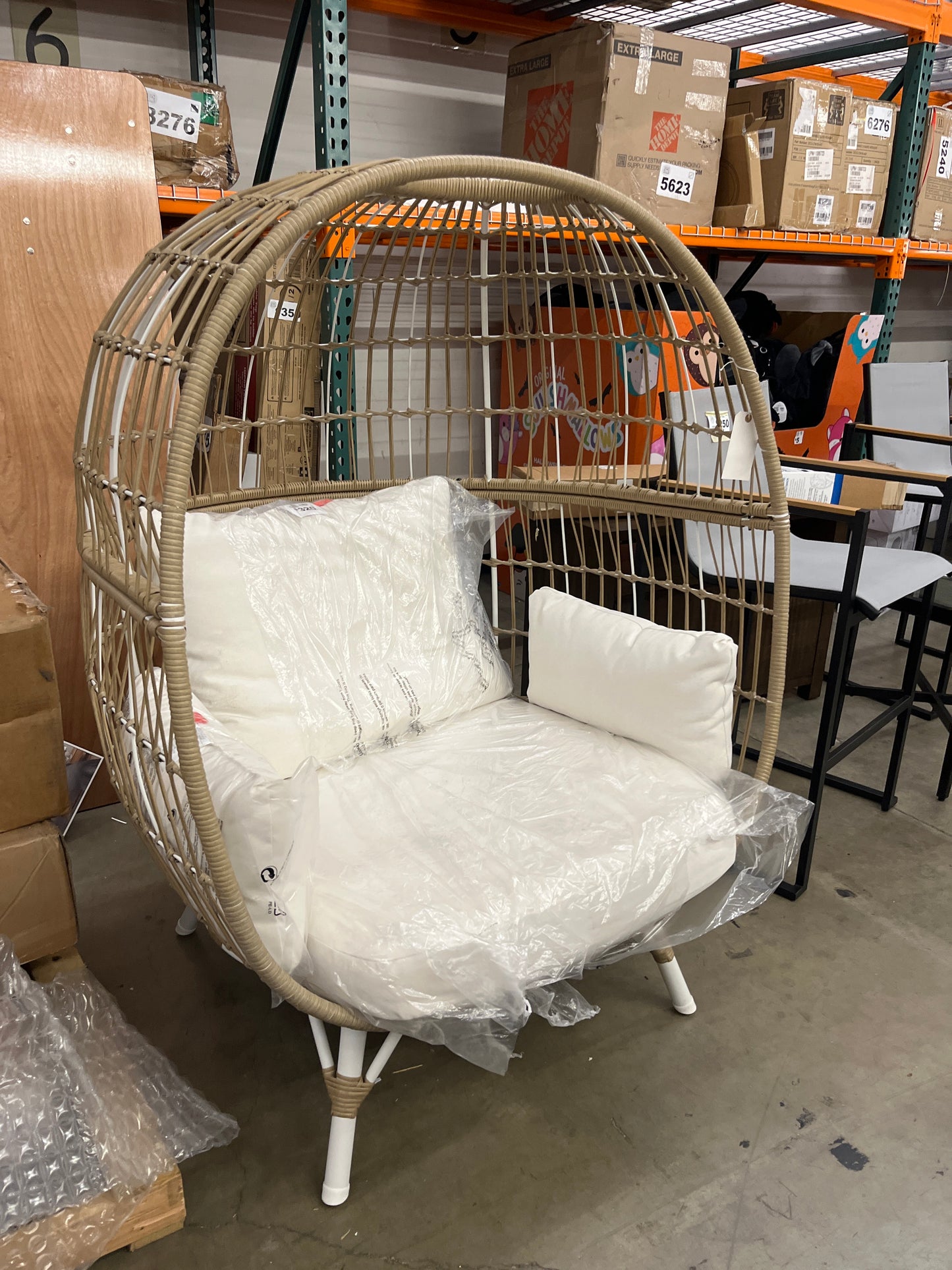 NEW - Southport Outdoor Patio Accent Egg Chair Natural/White - Threshold: Wicker, Steel Frame, Weather-Resistant