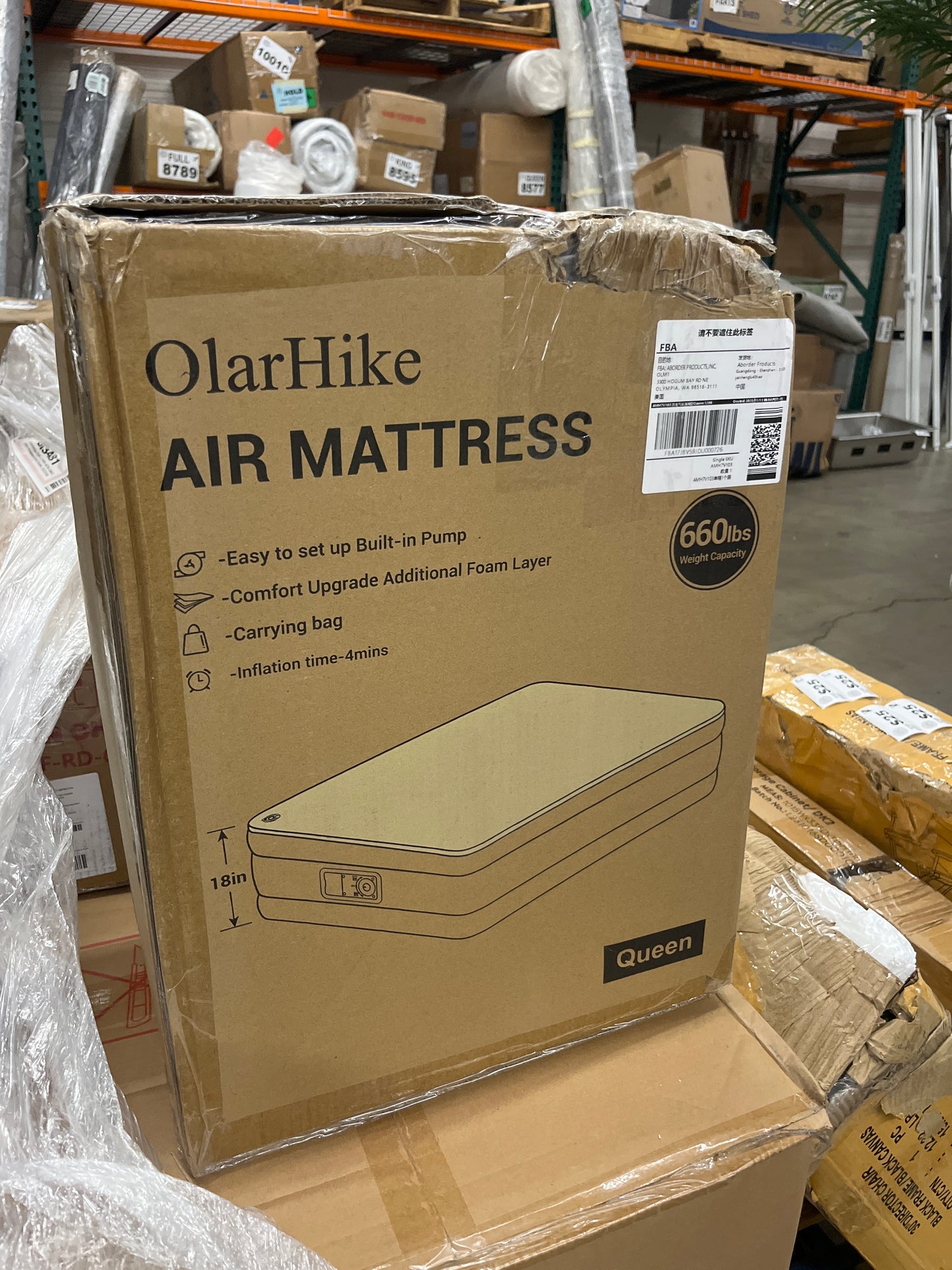 NEW - OlarHike Signature Collection Queen Air Mattress with Built in Pump,18” Luxury Air Mattress with Silk Foam Topper for Camping, Home & Guests, Fast & Easy Inflation/Deflation Airbed Black - Retail $150