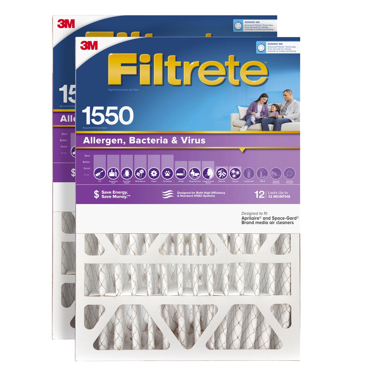 3M 1550 Ultra Allergen Reduction Deep Pleat 4" Filter, 2-pack