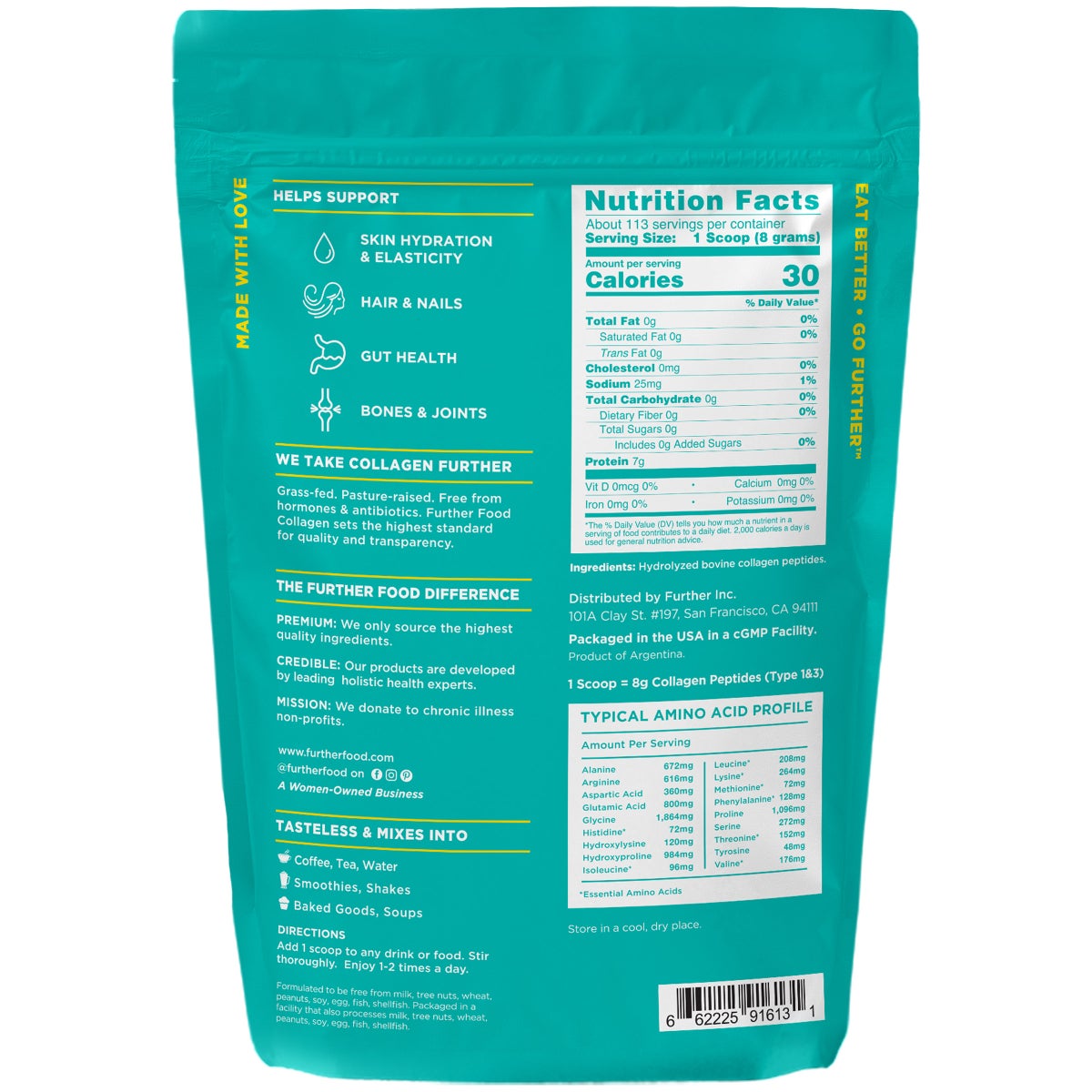 Further Food Grass-Fed Collagen Peptides Powder, Unflavored, 32.0 oz, 113 Servings