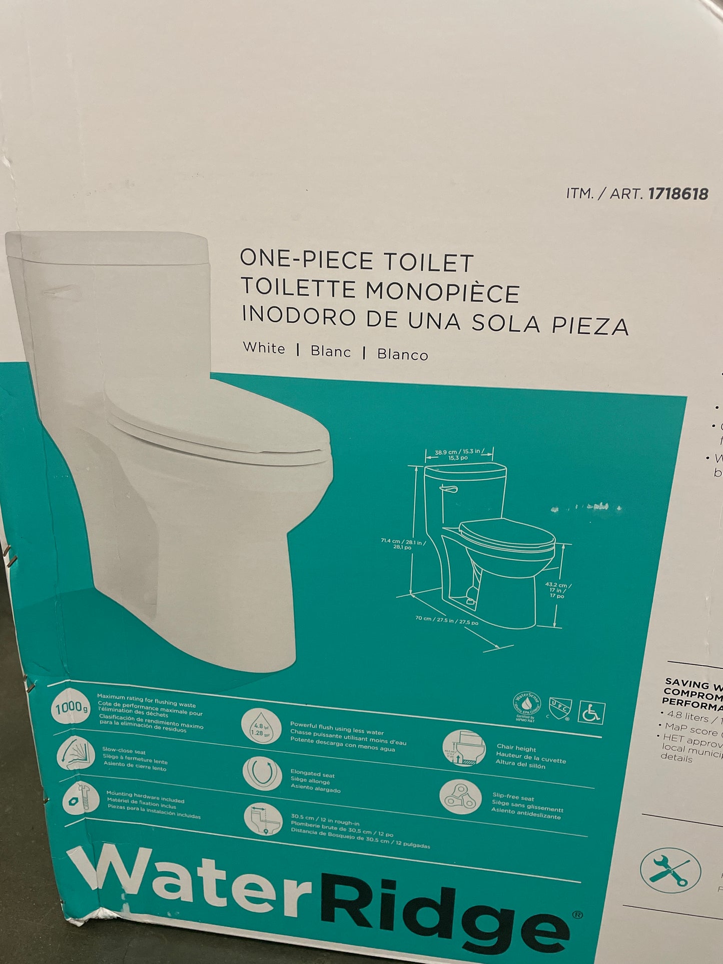 NEW - Water Ridge One Piece Elongated Toilet