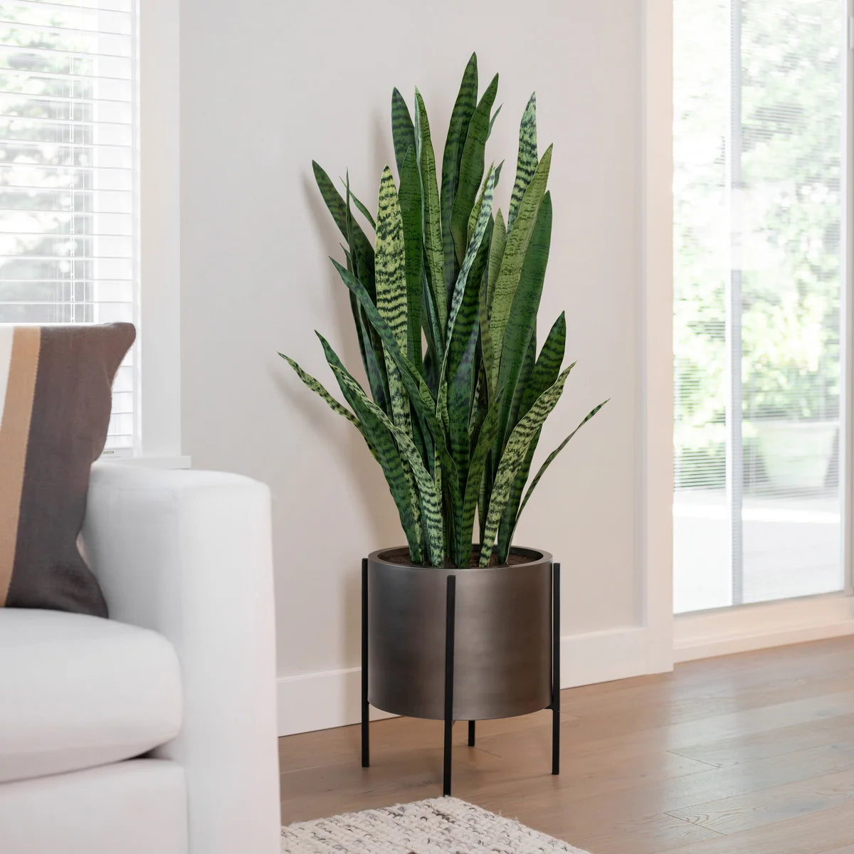 artificial snake plant in standing planter 53” Faux Snake Plant with Stand