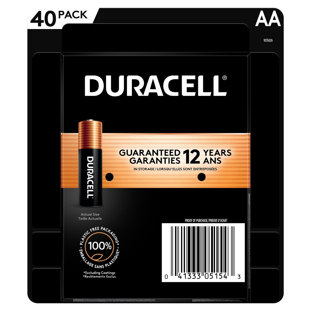 Duracell Coppertop Alkaline AA Batteries, 40-count