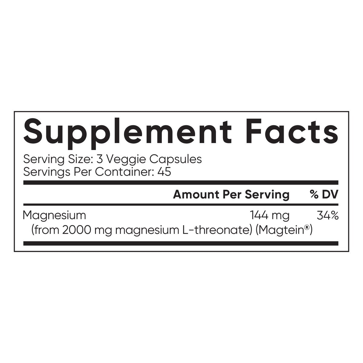 NEW - Sports Research Magtein Magnesium L-Threonate, 2000 mg, 135 Veggie Capsules