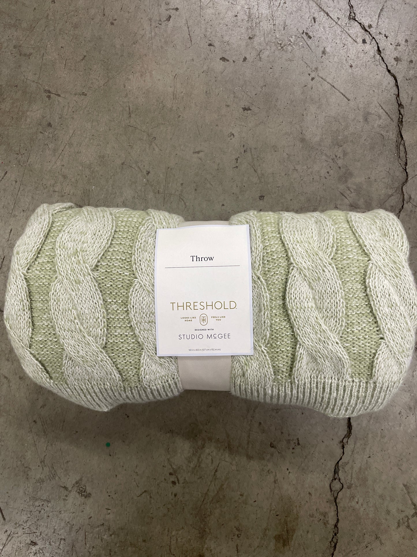 Twisted Cable Throw Blanket Green and Cream 50"x60" - Threshold designed with Studio McGee