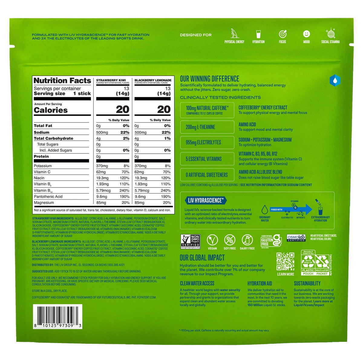 Liquid I.V. Energy Multiplier, 26 Individual Serving Stick Packs in Resealable Pouch, Sugar Free, Variety Pack
