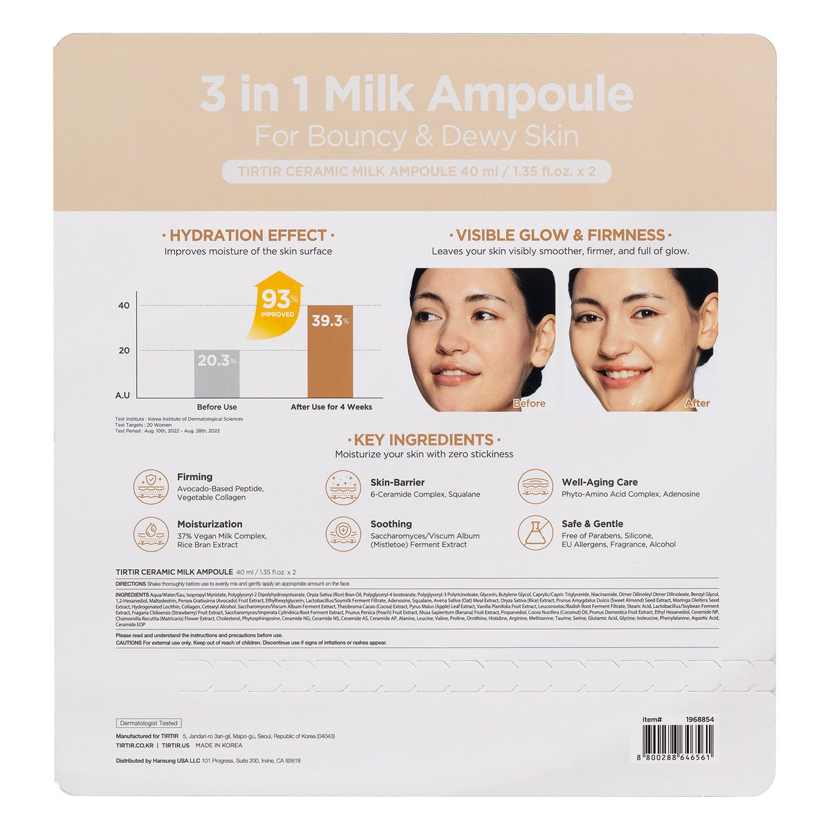 NEW - TirTir Ceramic Milk Ampoule 1.35 fl oz, 2-pack