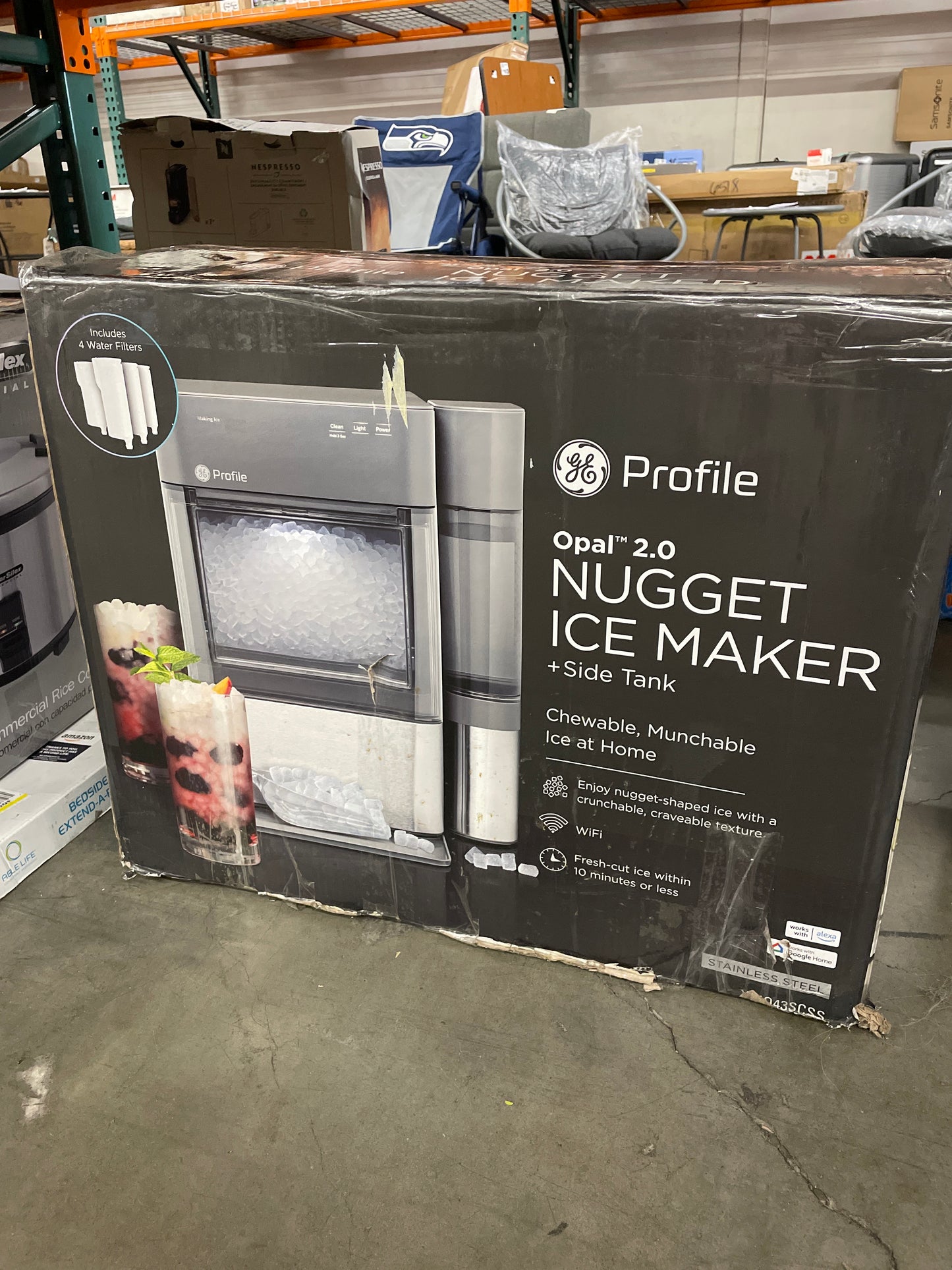 GE Profile Opal 2.0 | Countertop Nugget Ice Maker with Side Tank | Ice Machine with WiFi Connectivity | Smart Home Kitchen Essentials | Black Stainless