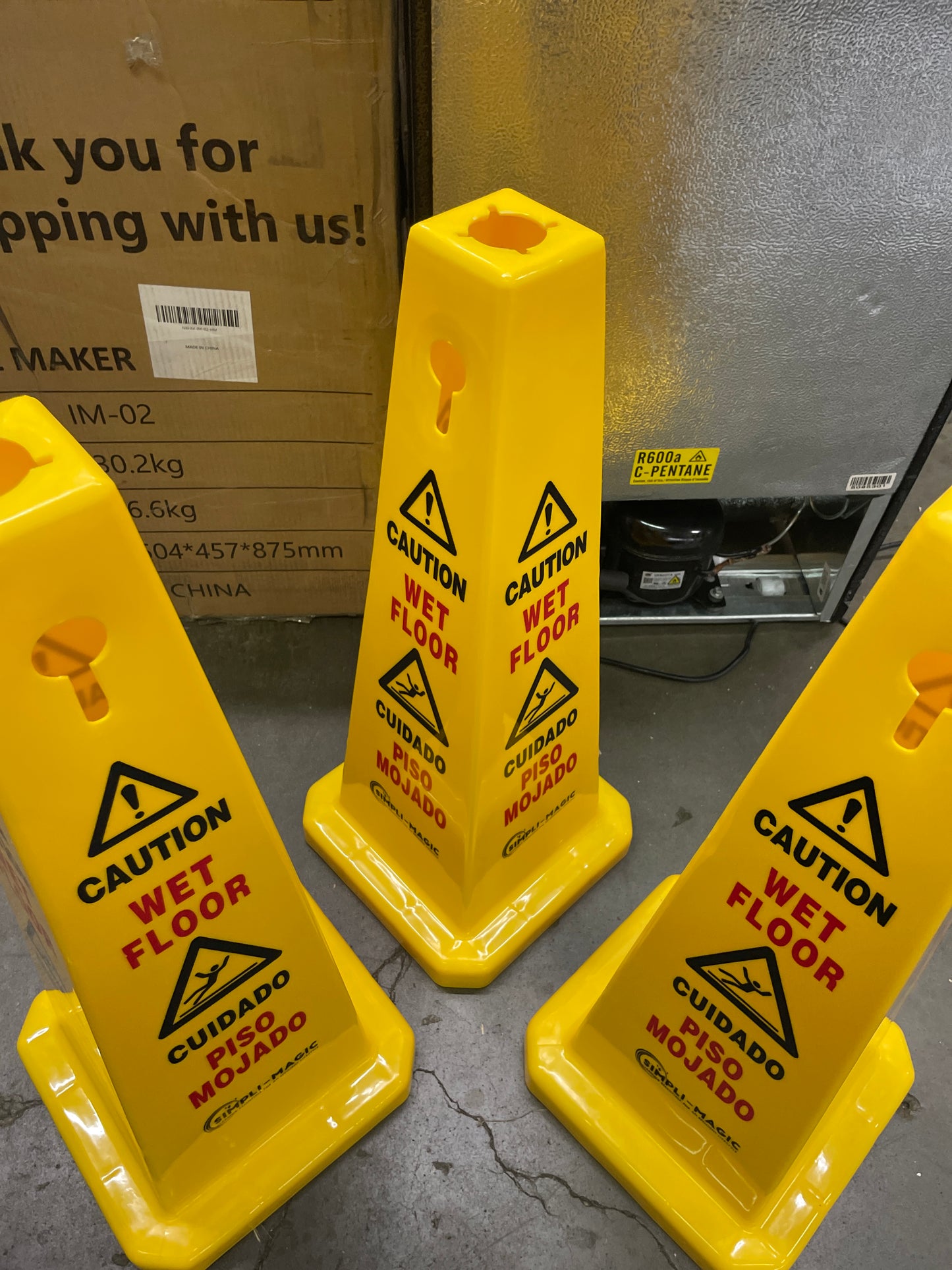 Caution Wet Floor Cones (3 Pack/26" Height) English/Spanish Warnings - Retail $49