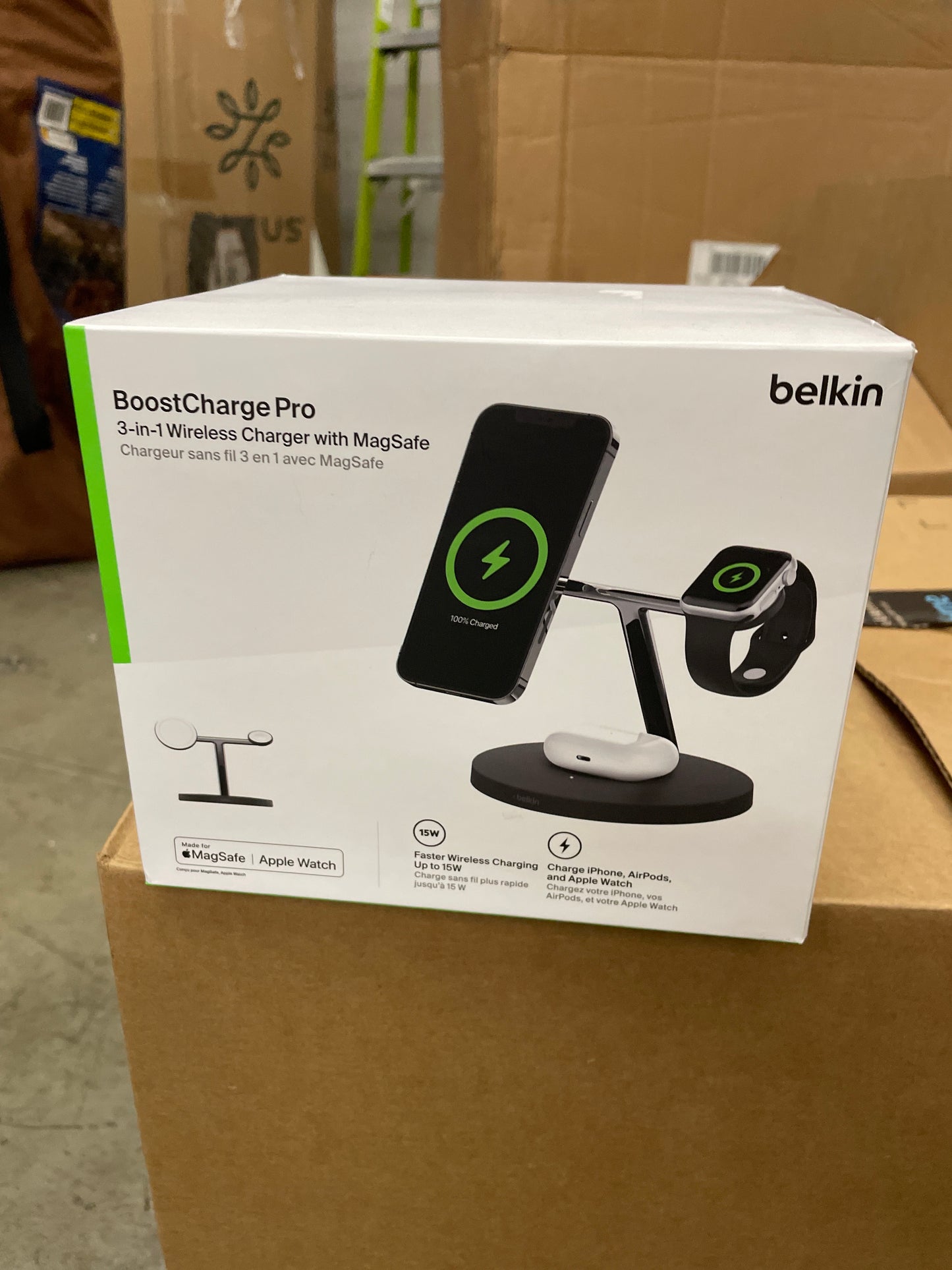 Belkin BoostCharge PRO 3-in-1 Wireless Charger with MagSafe for iPhone 13, 12 + Apple Watch + AirPods (Magnetically Charges iPhone 13 and 12 Models up to 15W)