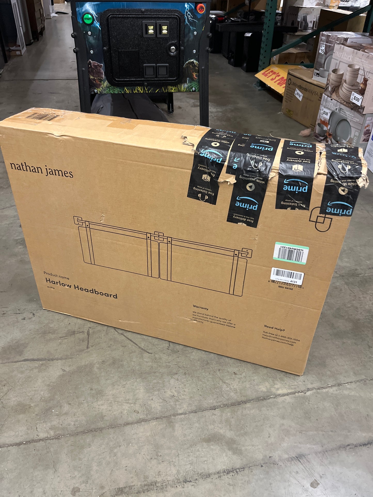 Nathan James Harlow Modern Wall Mount Hanging Headboard, Queen, Gray with Brown Faux Leather Straps - Retail $120