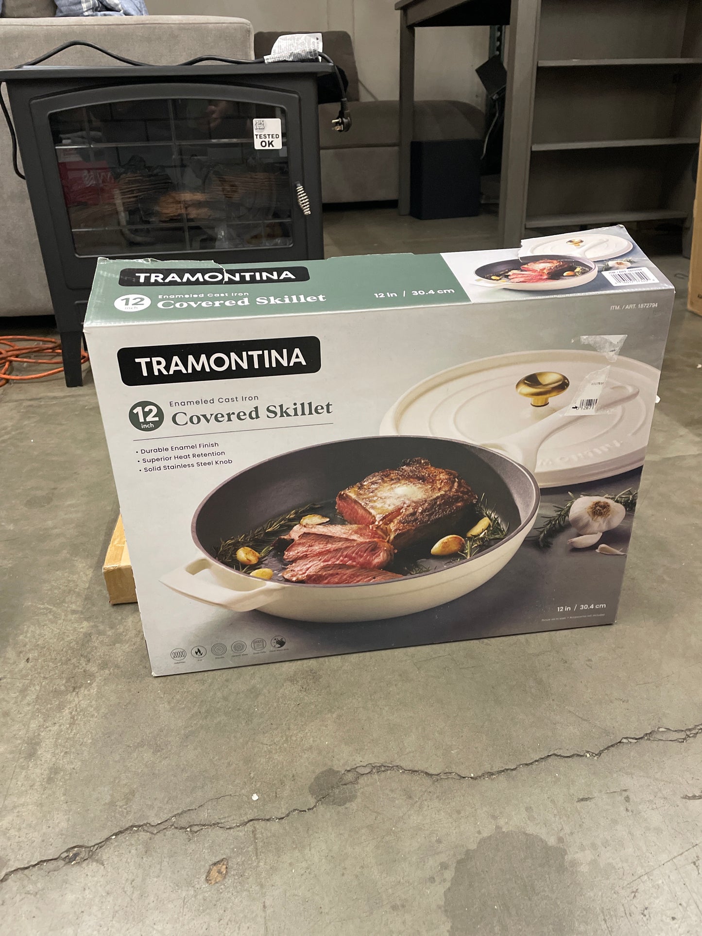 Tramontina 12" Enameled Cast Iron Skillet with Lid - Retail $60