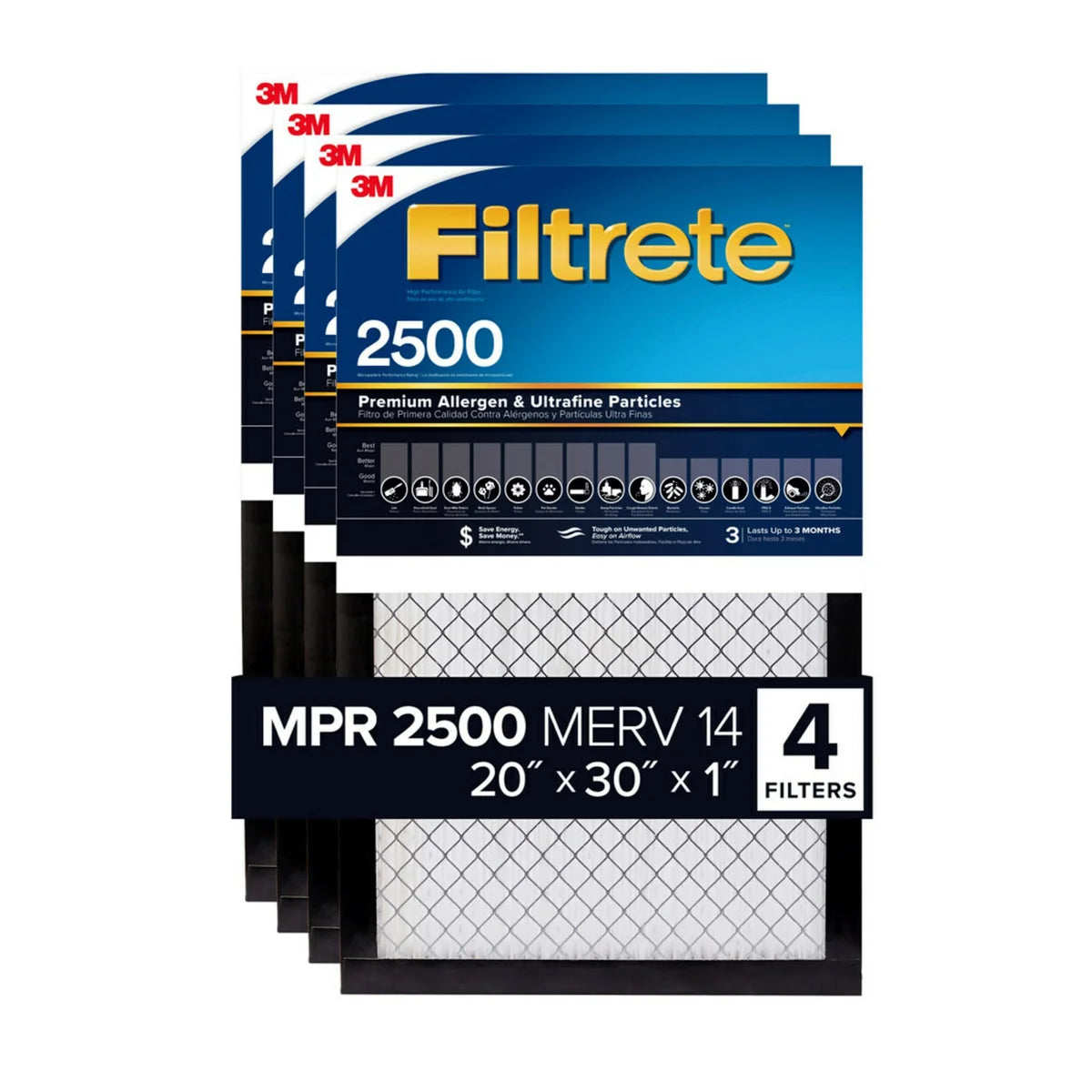 3M 20x30x1 2500 Series Filtrete 1" Filter, 4-pack - Retail $50