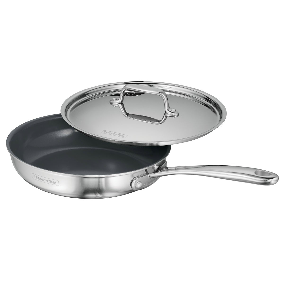 Tramontina 4-piece Stainless Steel Fry Pan Set with Ceramic Nonstick Interior and Lids