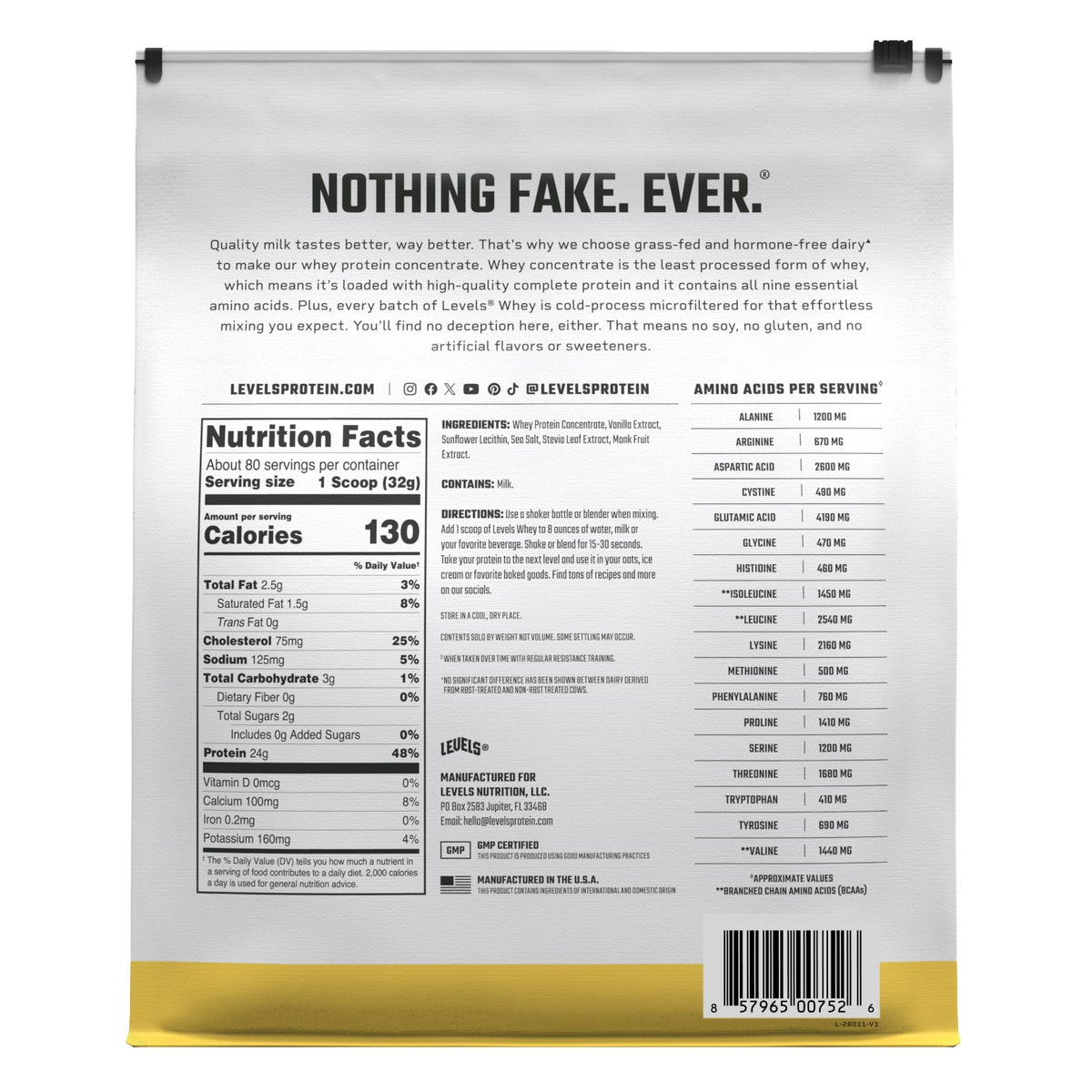 Levels Grass Fed Whey Protein, Vanilla Bean, 5.64 lbs