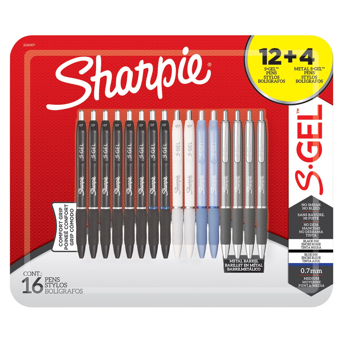 NEW - Sharpie S-Gel Retractable Gel Pen, Medium Point 0.7mm, 16-pack