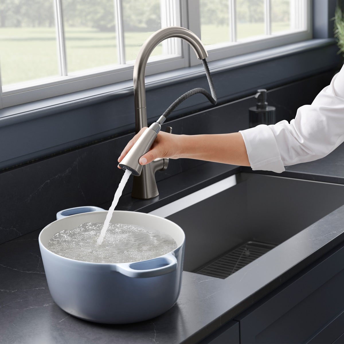 NEW - Kohler Guild Stainless Pull-down Kitchen Sink Faucet with Three-function Sprayhead