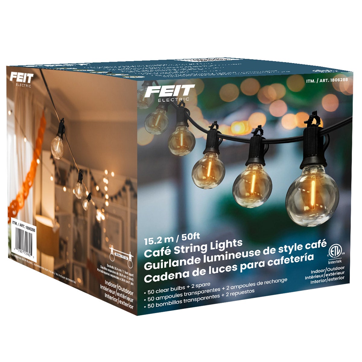 NEW - Feit Electric 50' LED Cafe String Light
