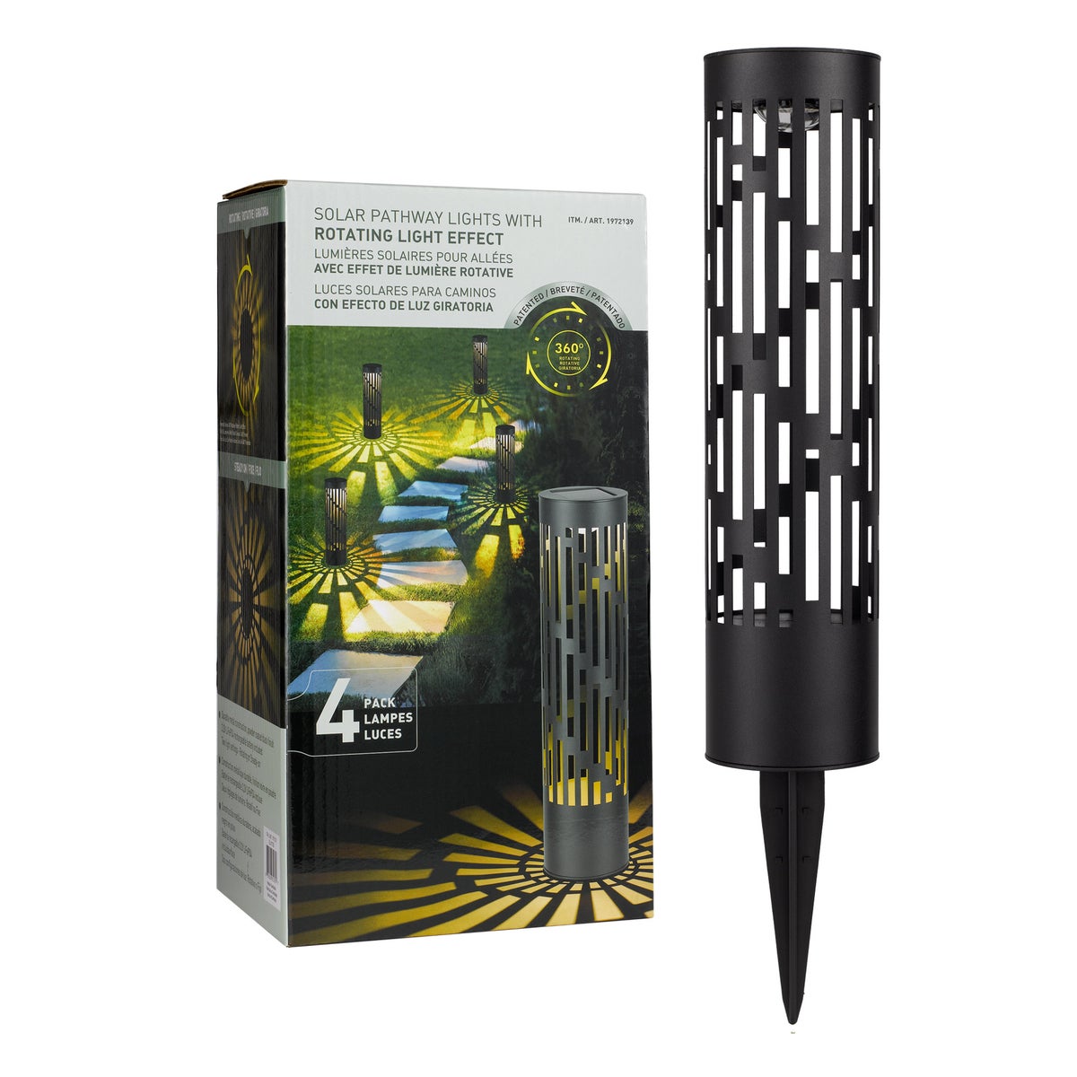 Rotating Solar Bollard Lights, 4-pack