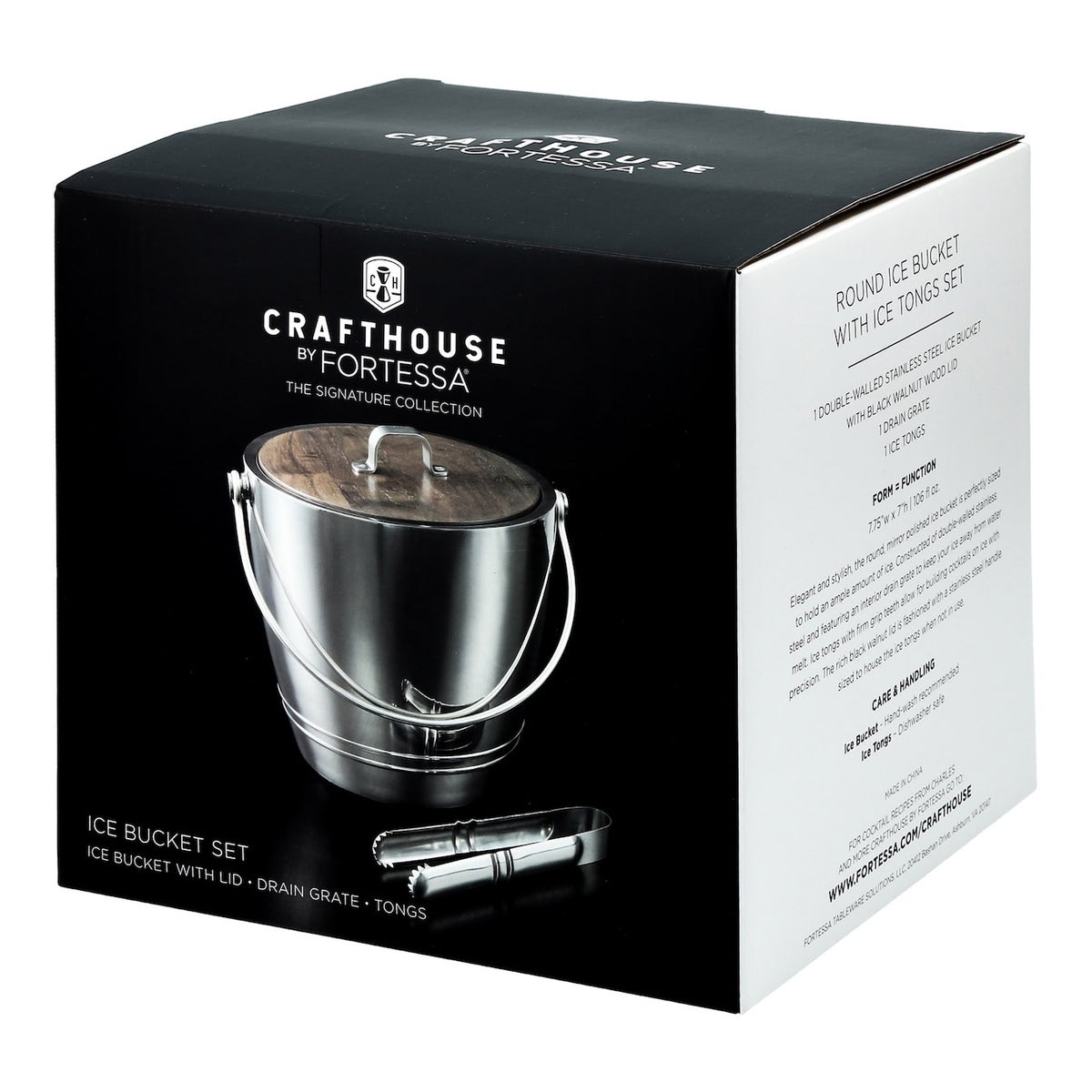 Crafthouse Round Ice Bucket with Tongs Set