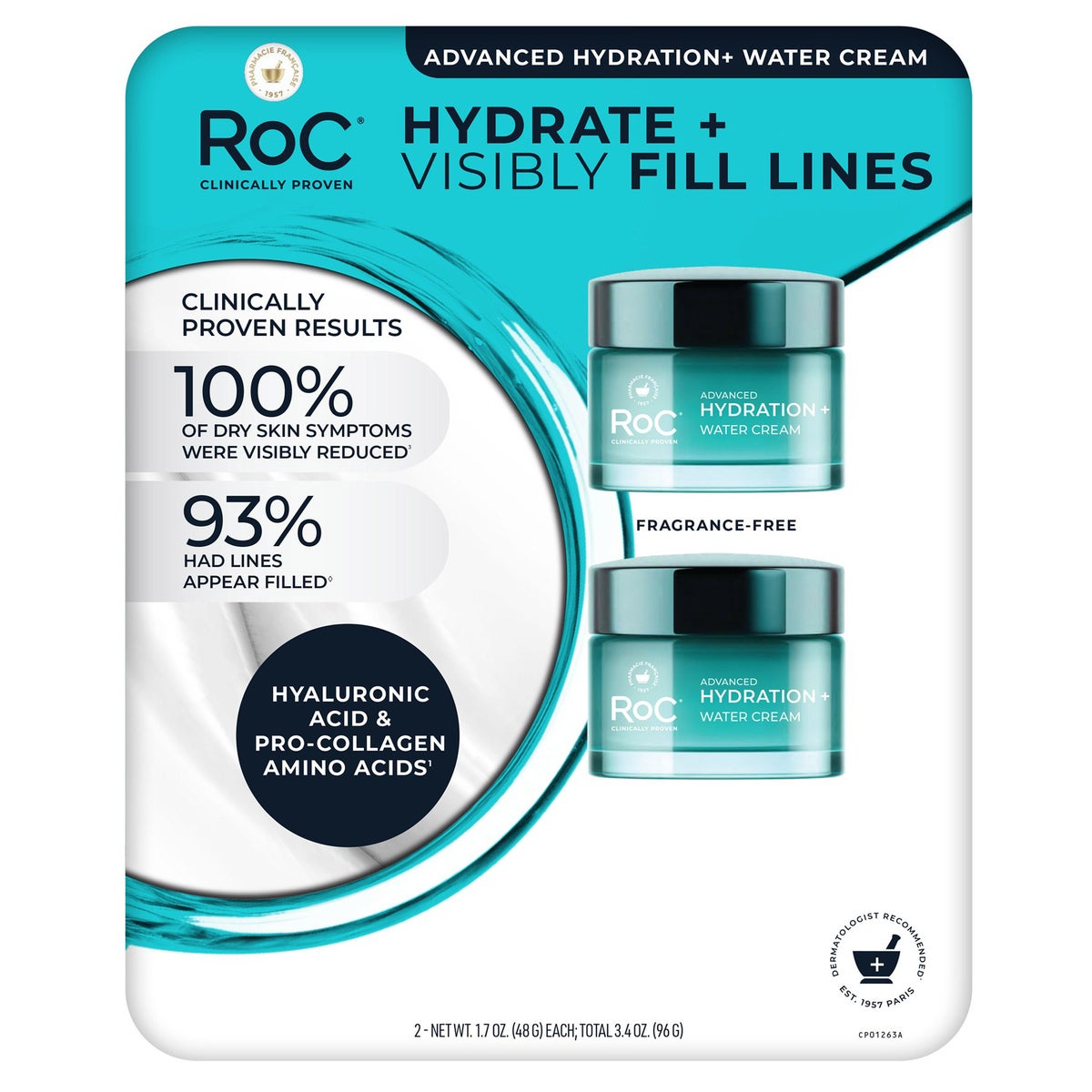 ROC Advanced Hydration + Water Cream, 1.7 oz, 2-pack