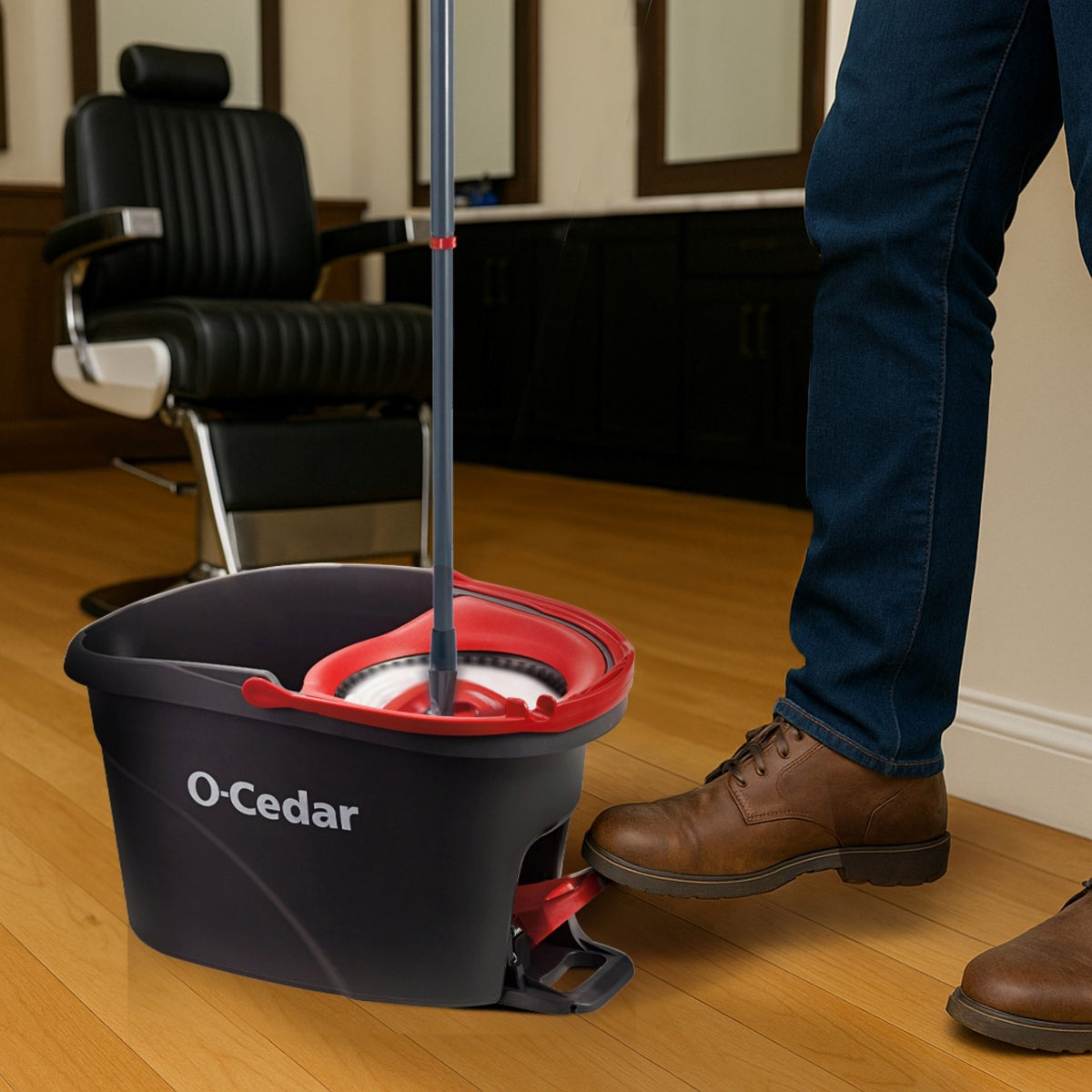 O-Cedar EasyWring Spin Mop & Bucket System with 2 Microfiber Mop Heads + 1 Scrubber