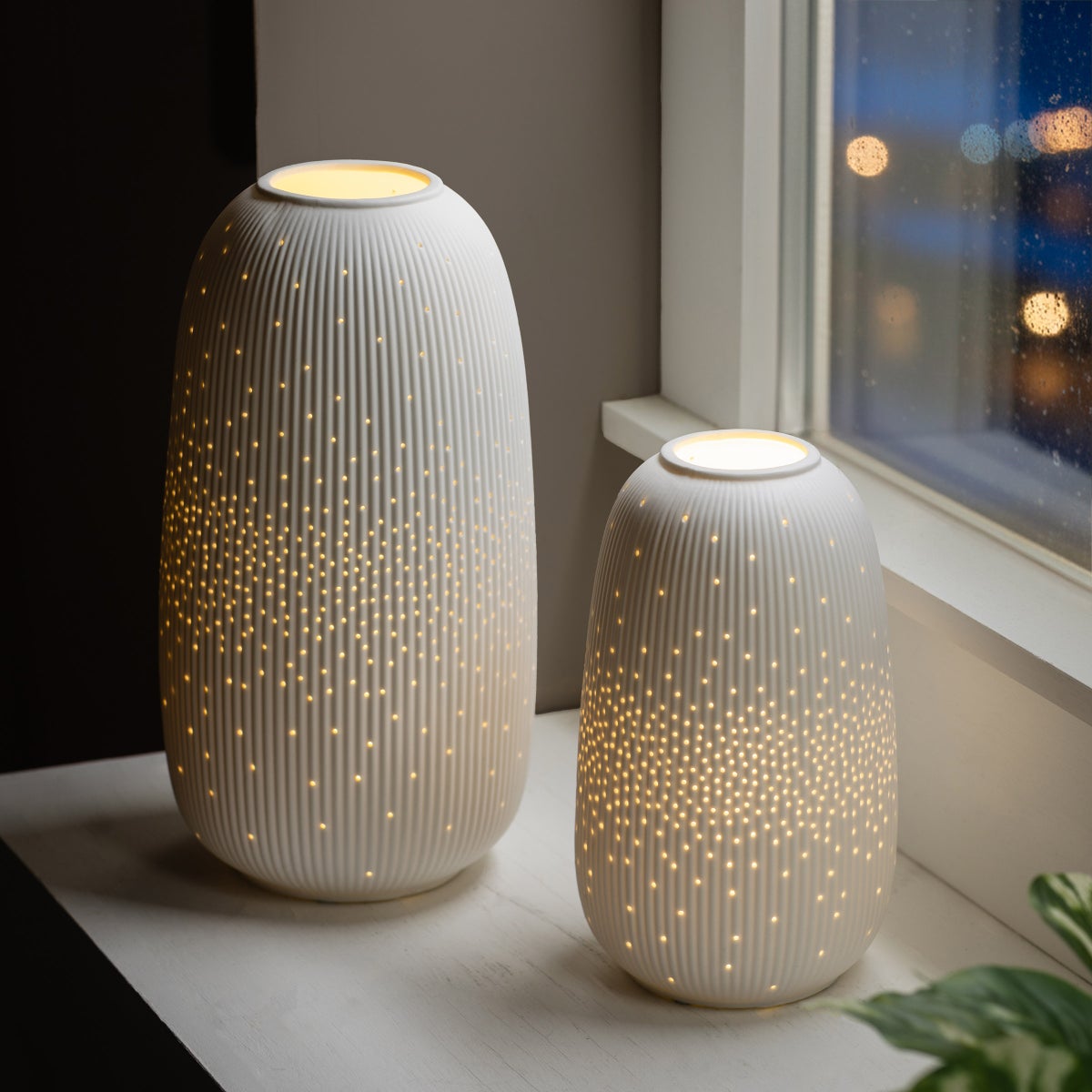 Evergreen LED Porcelain Lantern, Set of 2
