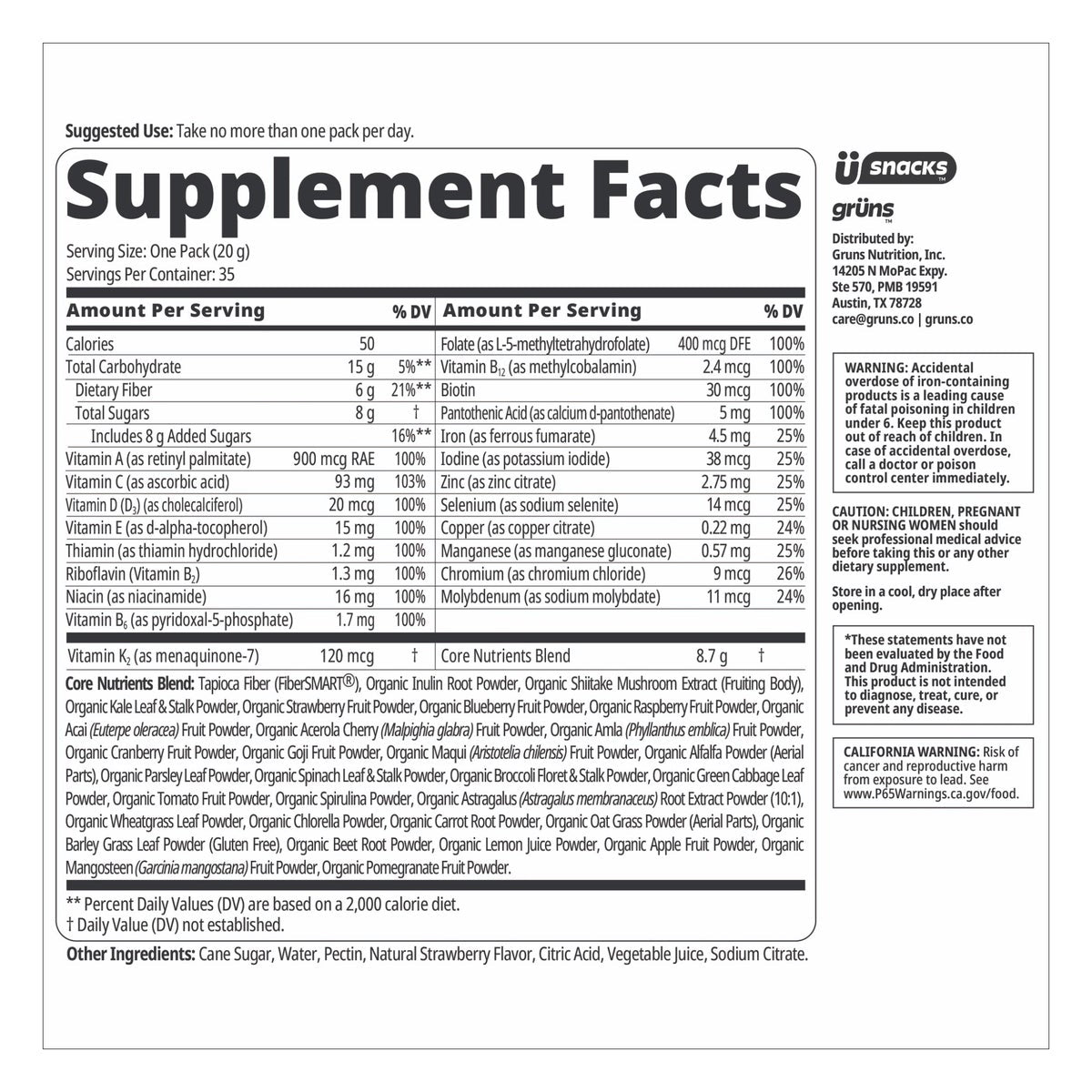 Grüns Adult Greens Gummies, 35 Daily Packs