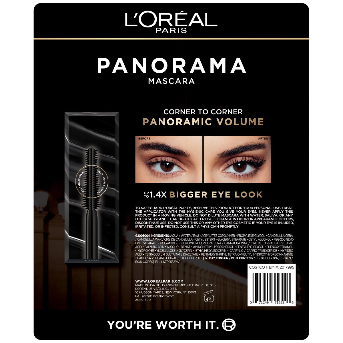 L'Oreal Paris Voluminous Panorama Mascara, Blackest Black, 0.33 fl oz, 2 -pack