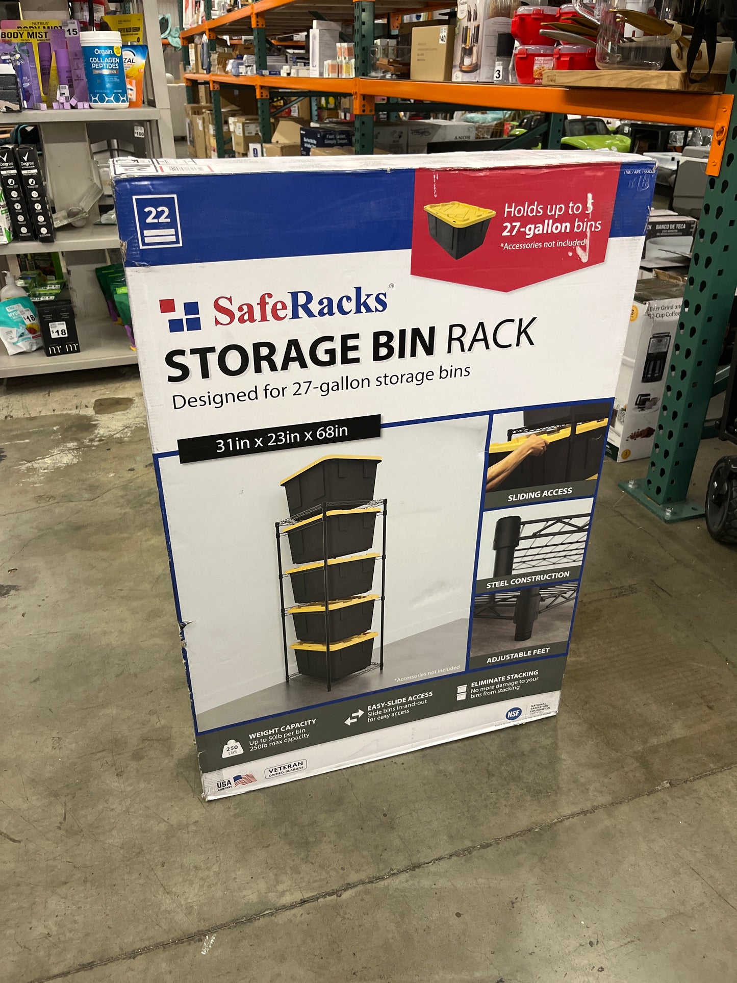 SafeRacks Storage Bin Rack, 5 Tote Capacity, NSF Certified