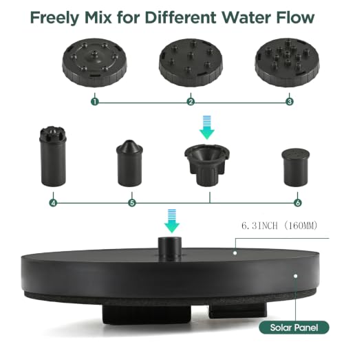 Solar Bird Bath Fountain Pump, Solar Powered Water Pump with 6 Nozzles, Free Standing Floating Fountain for Garden, Pond, Pool, Outdoor Water Feature for Birds,1W