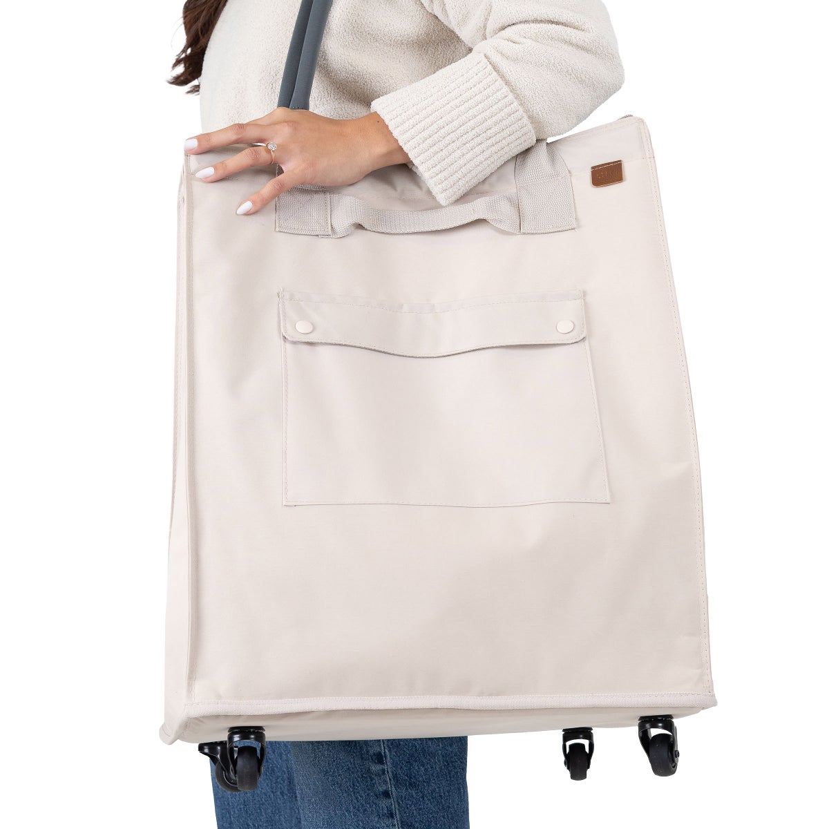 CleverMade Foldable Tote Bag on Wheels - Cream