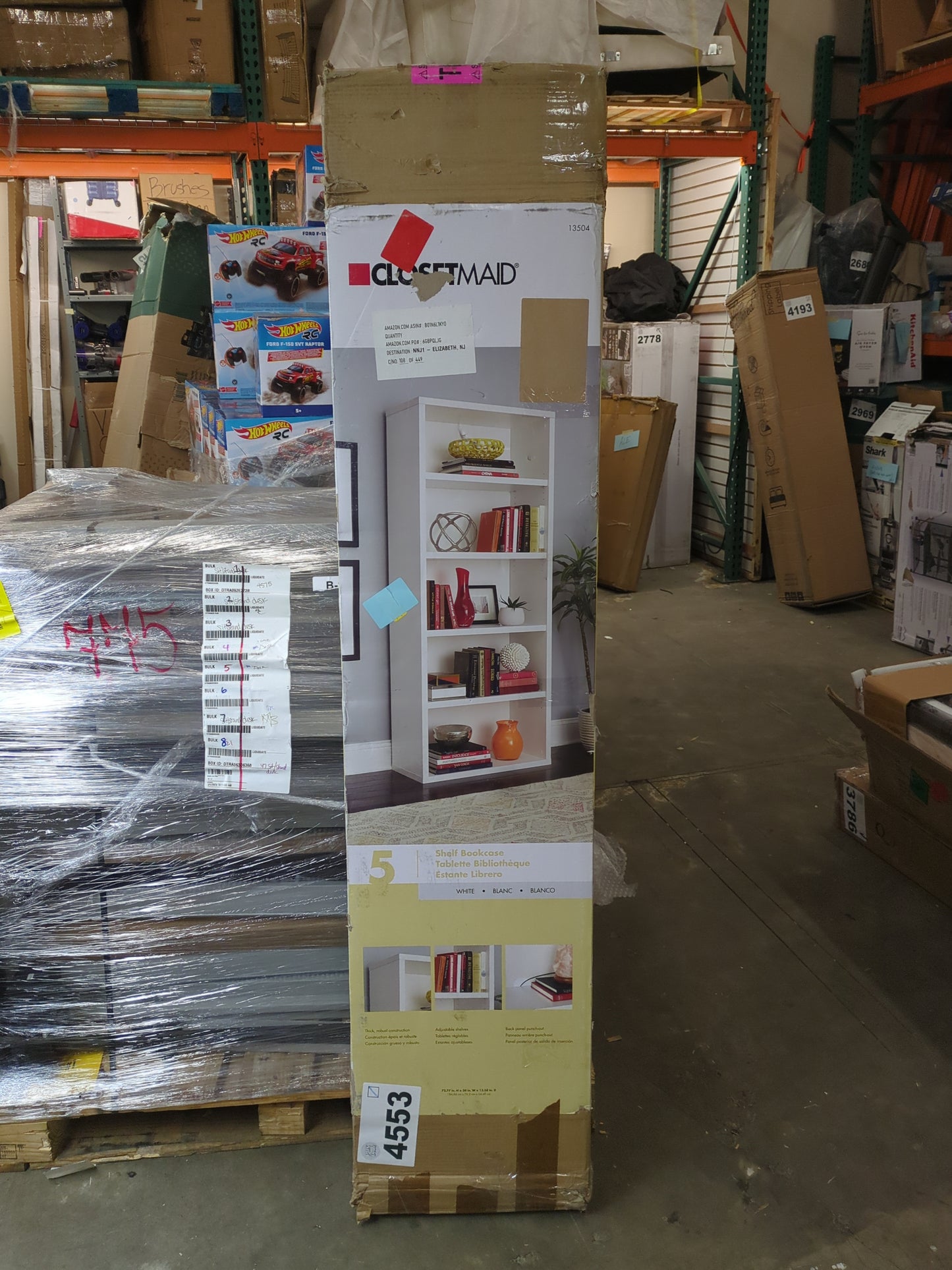 ClosetMaid Bookshelf with 5 Shelf Tiers, Adjustable Shelves, Tall Bookcase Sturdy Wood with Closed Back Panel, White Finish - Retail $181