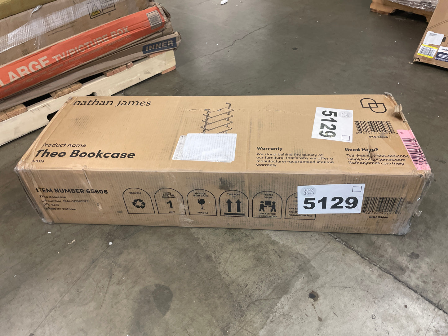 Nathan James Theo 6-Shelf Tall Modern Bookshelf, Wall Mount Ladder Shelf Bookcase with Wood and Industrial Metal Frame, Matte White - Retail $199