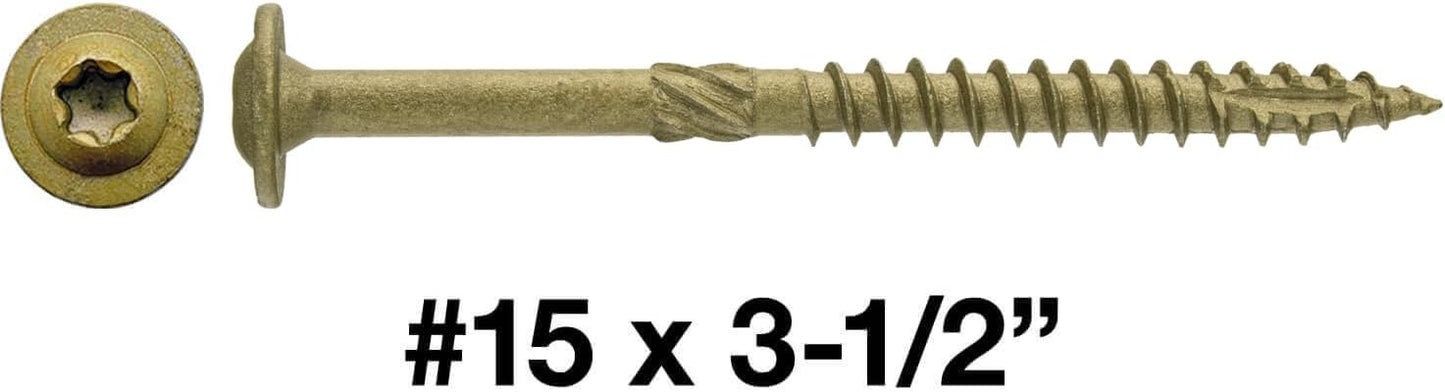 #15 x 3-1/2" Construction Lag Screw Exterior Coated Torx/Star Drive Heavy Duty Structural Lag Screw Far Superior to Common Lag Screws - Modified Truss Washer Head - 100 Screw Count