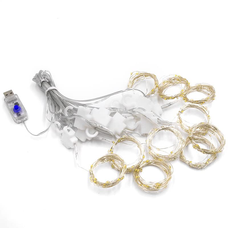 Curtain String Lights, 300 LED Fairy Lights with 8 Light Modes, 9.8x9.8Ft Remote Controlled Plug-in Fairy String Lights for Christmas, Bedroom, Indoor, Outdoor, Weddings, Party Decor (White)