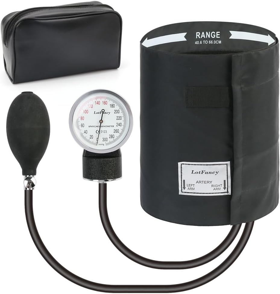 Aneroid Sphygmomanometer by LotFancy, X -Large Thigh BP Cuff(16-26in), Professional Manual Blood Pressure Monitor, Black Adult Cuff and Carrying Case