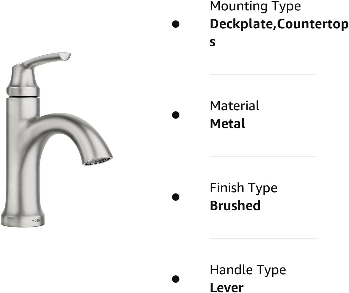 NEW - Moen Wellton Single-Handle Spot Resist Brushed Nickel Bathroom Faucet, One Hole Bathroom Sink Faucet with Optional Deck Plate and Drain Assembly, 84980SRN