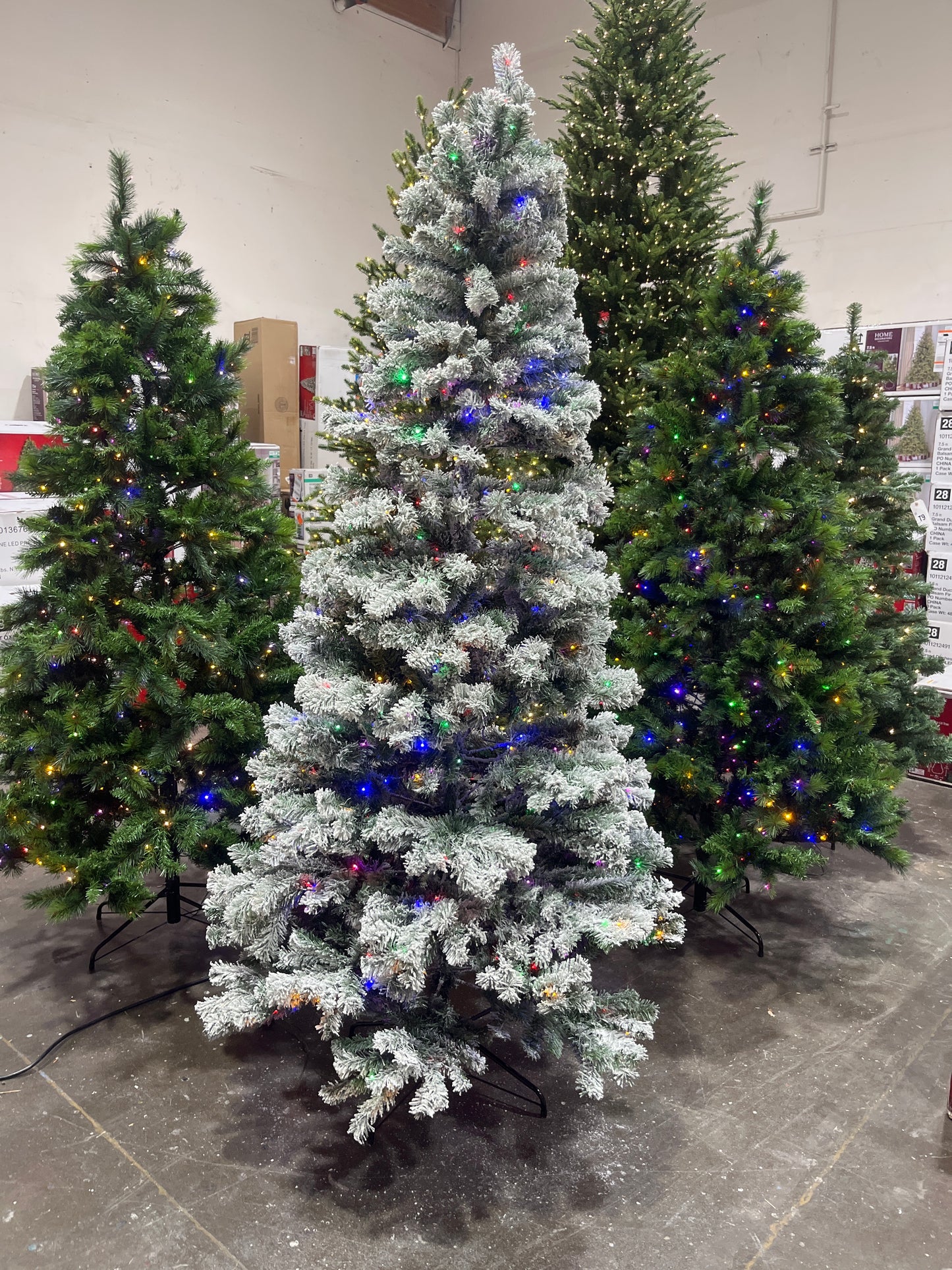 Home Accents Holiday 7.5 ft. Festive Mixed Pine Flocked LED Pre-Lit Artificial Christmas Tree T12