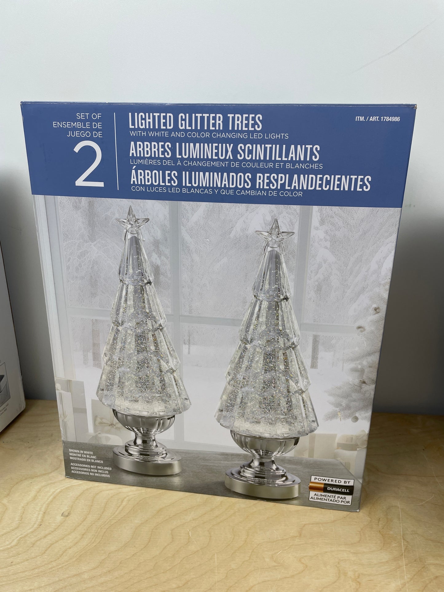 14" Lighted Glitter Tree Lantern, Set of 2