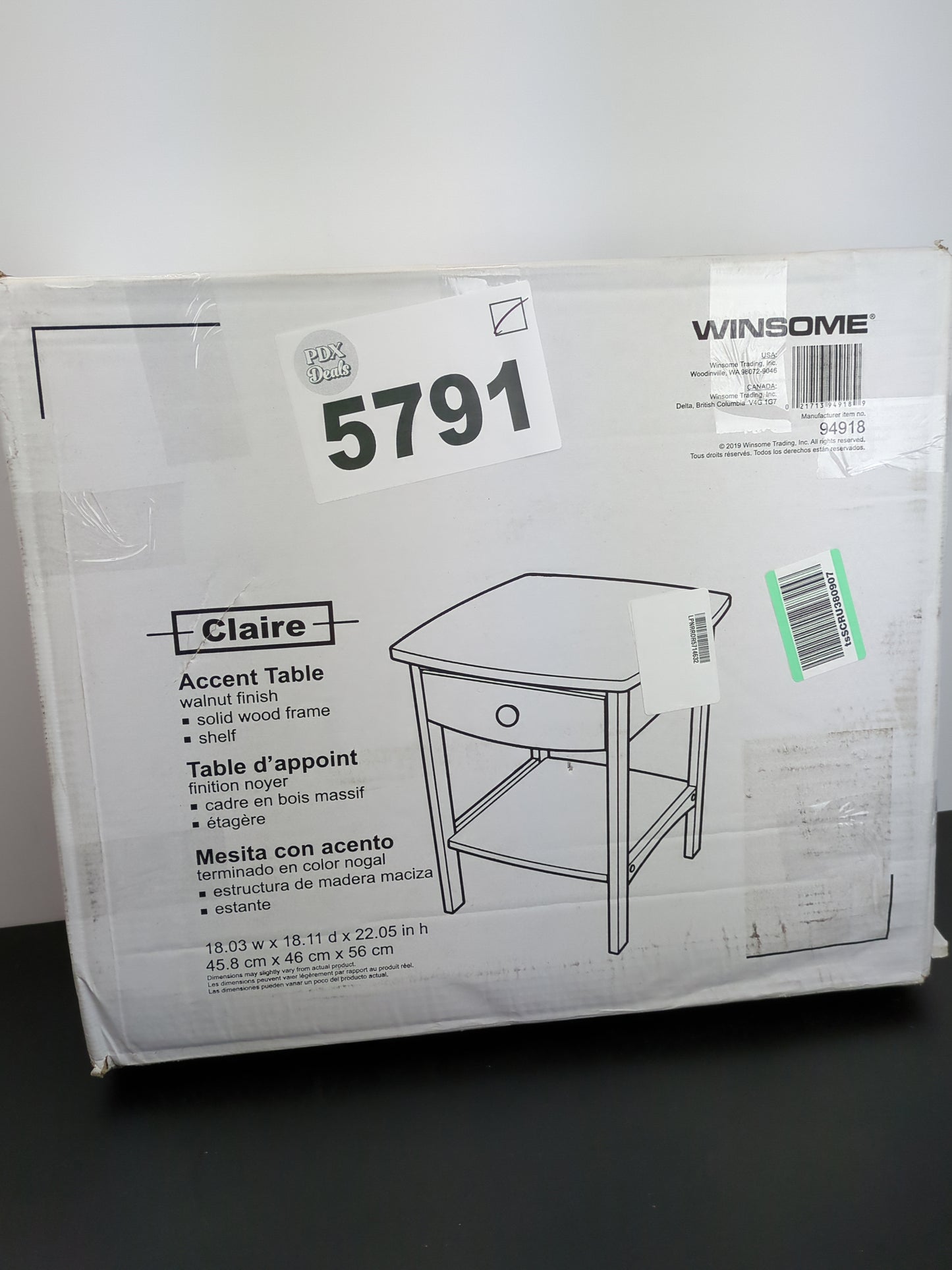 Winsome 22 x 18 x 18-Inch Wood Curved End Table/Night Stand With One Drawer, Brown (94918) - Retail $44