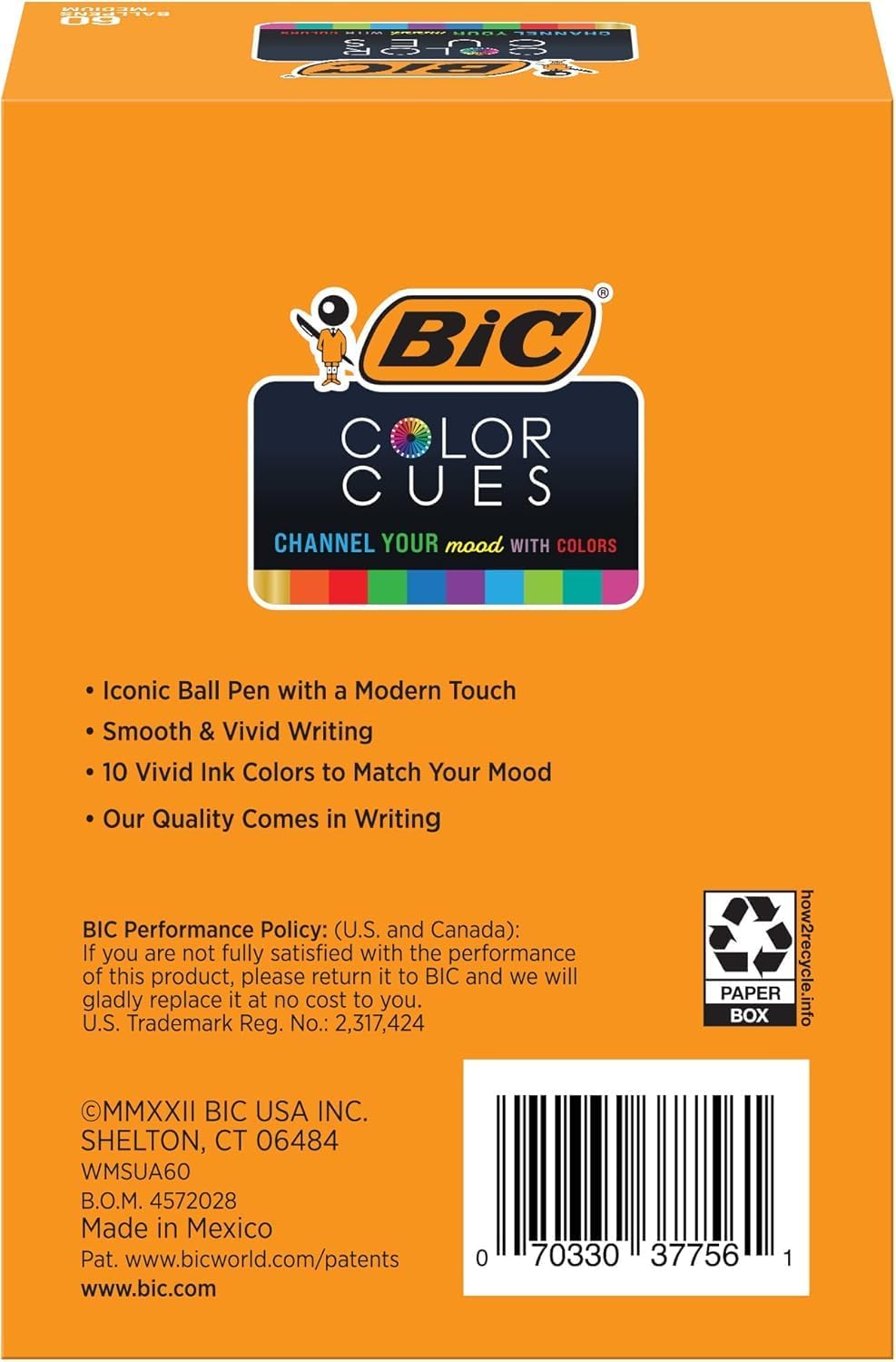 BIC Color Cues Pen Set, 60-Count Pack, Assorted Colors, Fun Color Pens for School Supplies, Includes BIC Cristal Xtra Smooth Ballpoint Pens