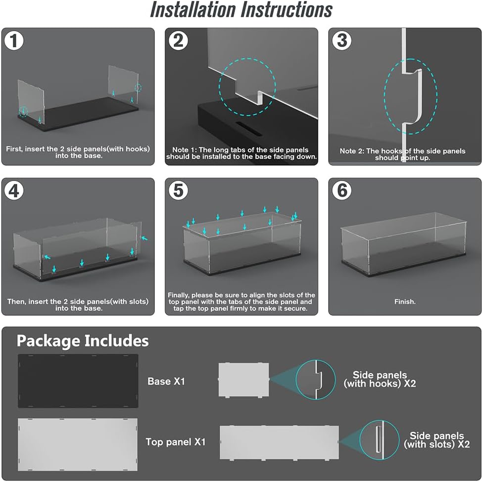 DuvinDD Acrylic Display Case for Lego Car Mercedes F1 42171, McLaren F1 42141, Clear Large Display Box 1/8 Scale Model Car Dustproof for Collectibles with Black Base(27.5x11.8x7.8 inch)