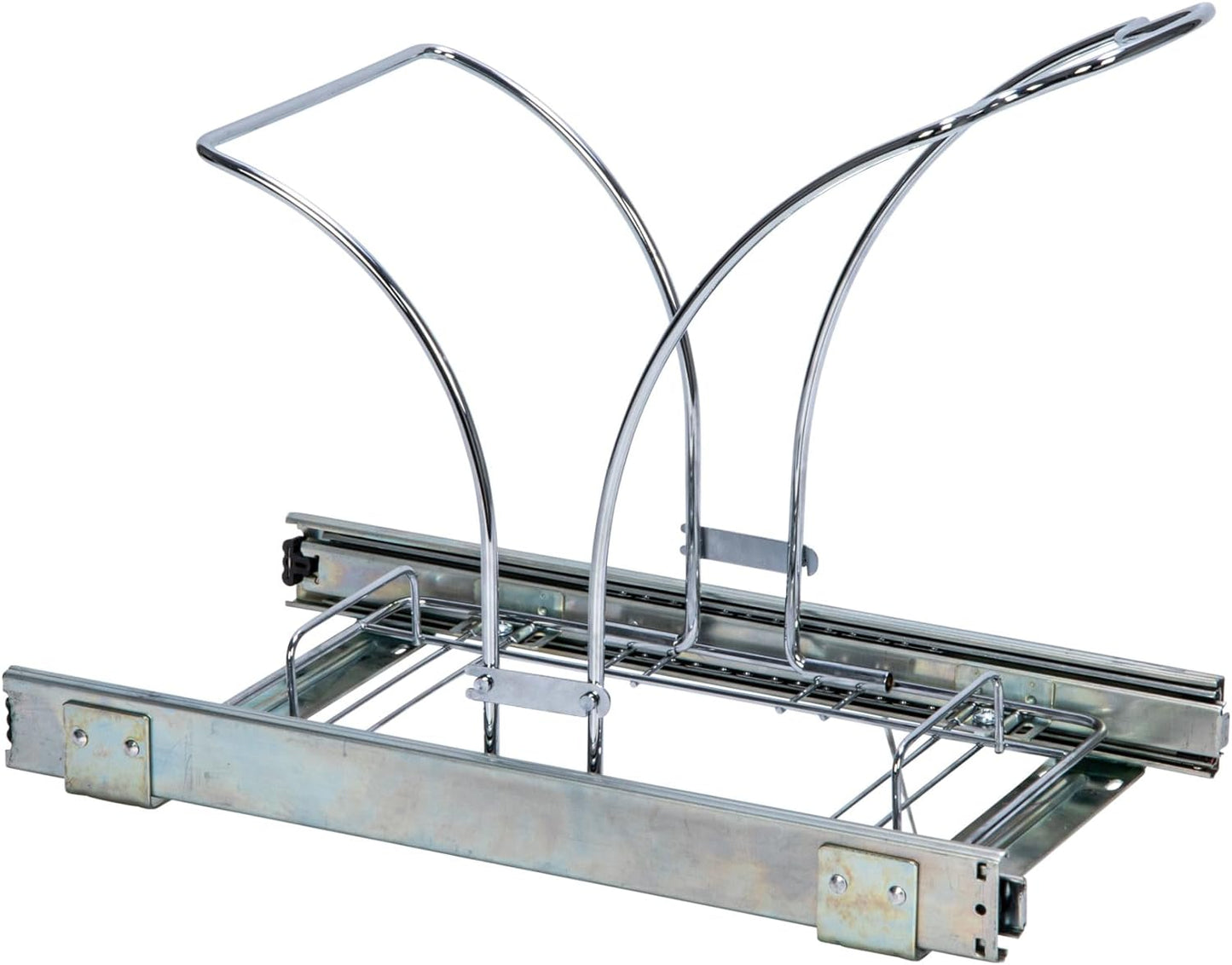 NEW - Household Essentials Glidez Chrome-Plated Steel Pull-Out/Slide-Out Discreet Single 5 Gallon Plastic Trash Can for Under Cabinet Use - Fits Standard Size Cabinet, Chrome and White - Retail $53