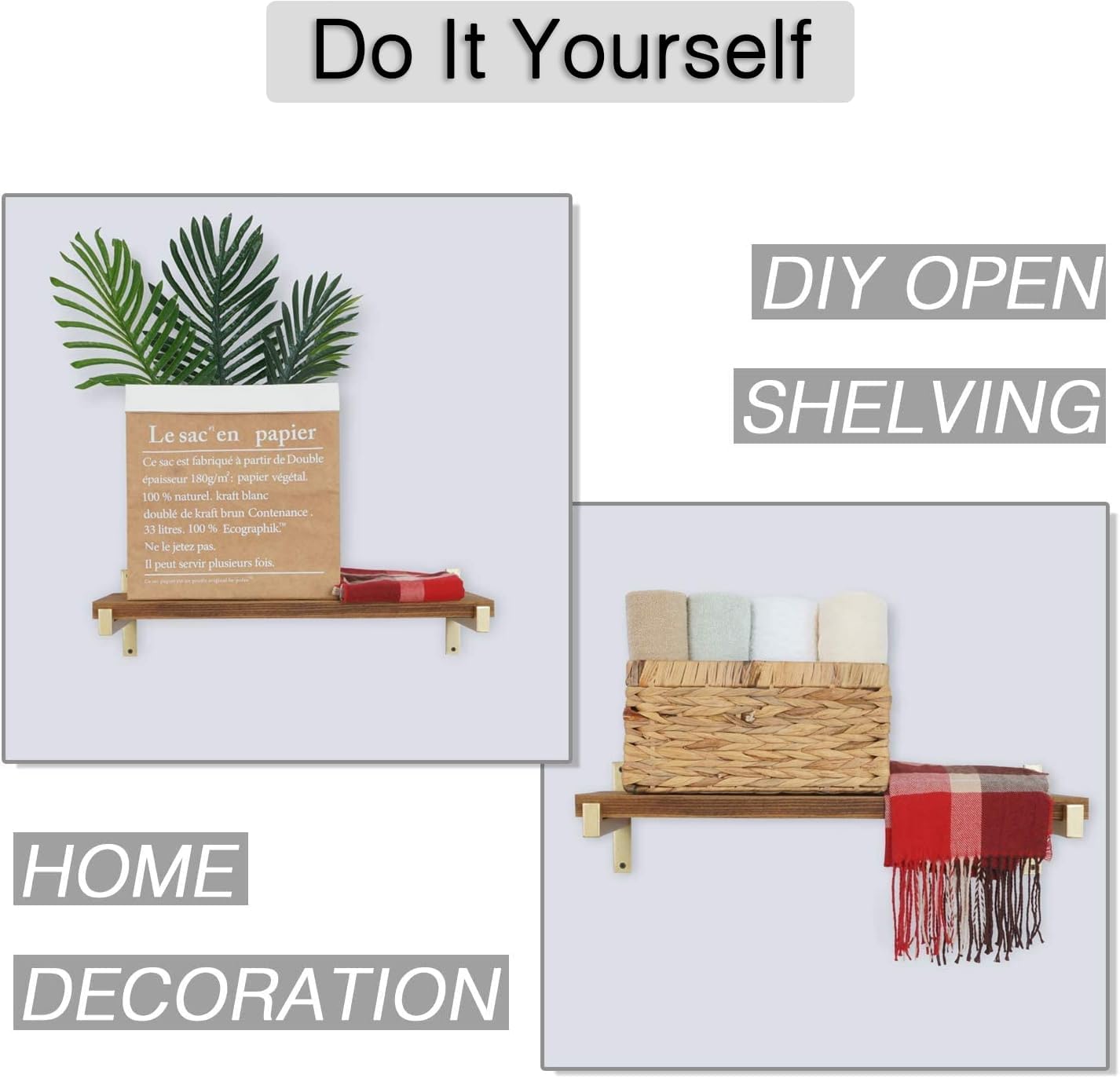 OVOV 4 Pcs Heavy Duty Shelf Brackets Wall Mounted Industrial Metal Shelf Supports (Gold) 10"