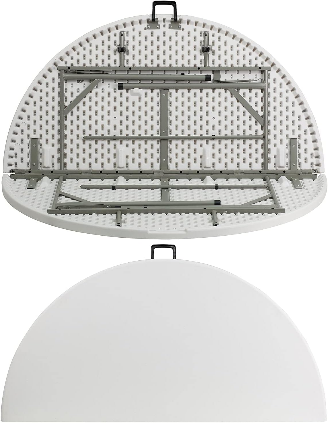 NEW - Flash Furniture Scarborough 5-Foot Round Bi-Fold Granite White Plastic Folding Table with Carrying Handle - Retail $120