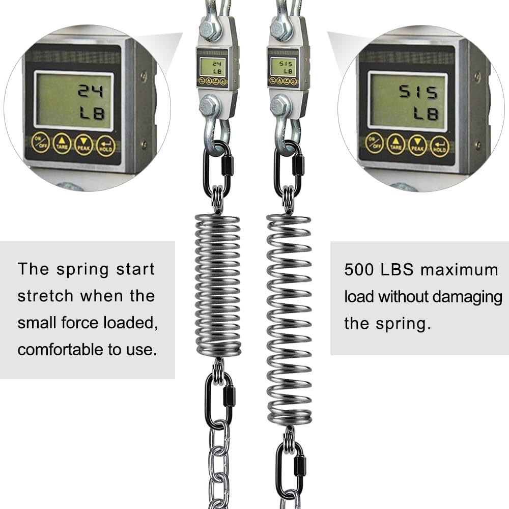 SELEWARE Heavy Duty Swing Springs for Hammock Chair, Porch Swing, Hammock Stands Mount, Double Closed Ring Design Up to 500 lbs, w/Locking Carabiners(2 Pack)